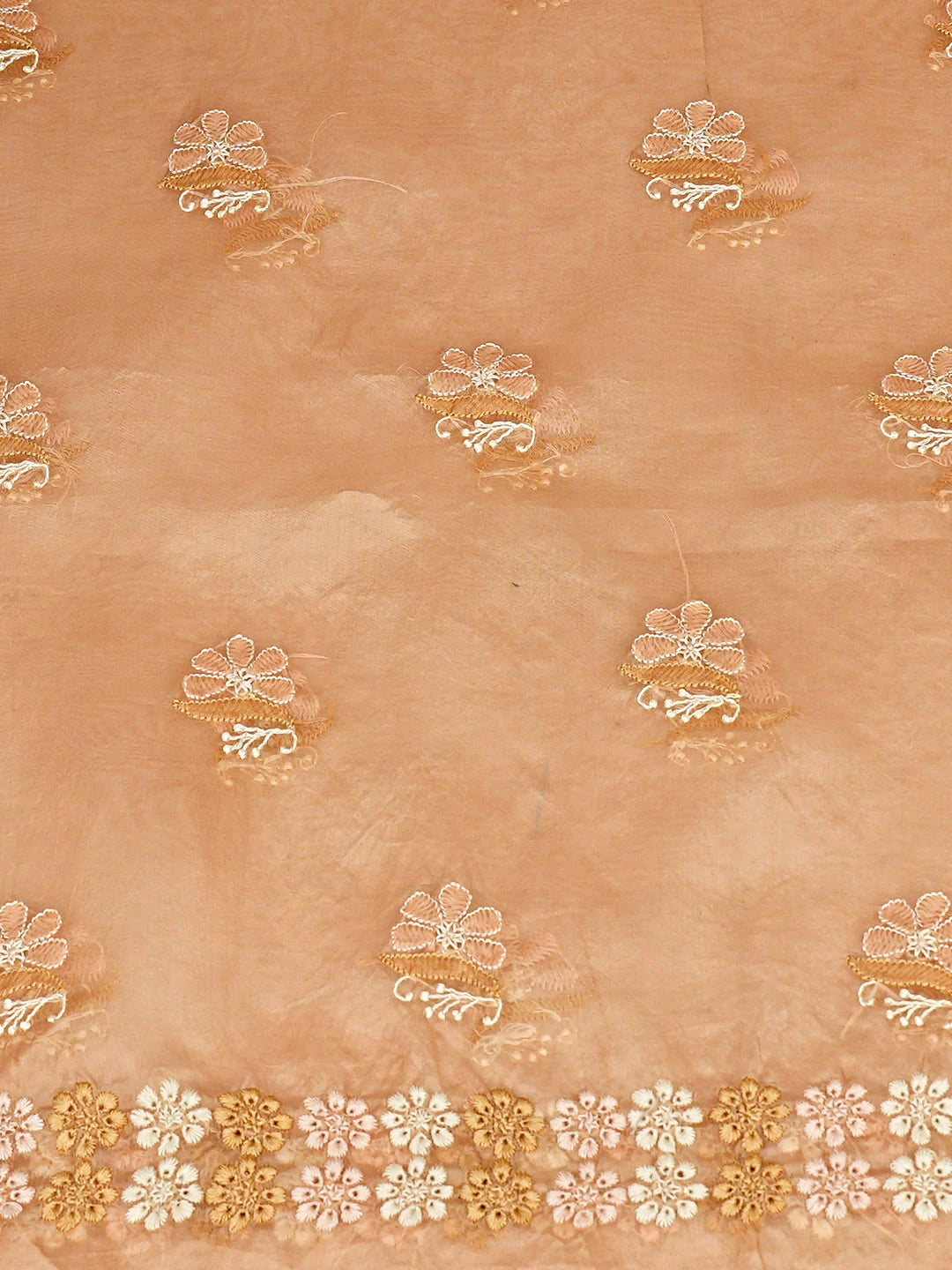 Ada Hand Embroidered Sandy Brown Organza Lucknowi Chikankari Unstitched Kurta Dupatta Set 01A895272