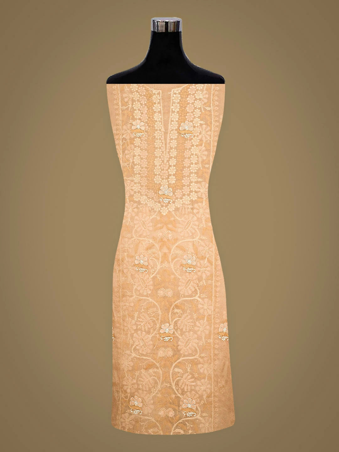 Ada Hand Embroidered Sandy Brown Organza Lucknowi Chikankari Unstitched Kurta Dupatta Set 01A895272