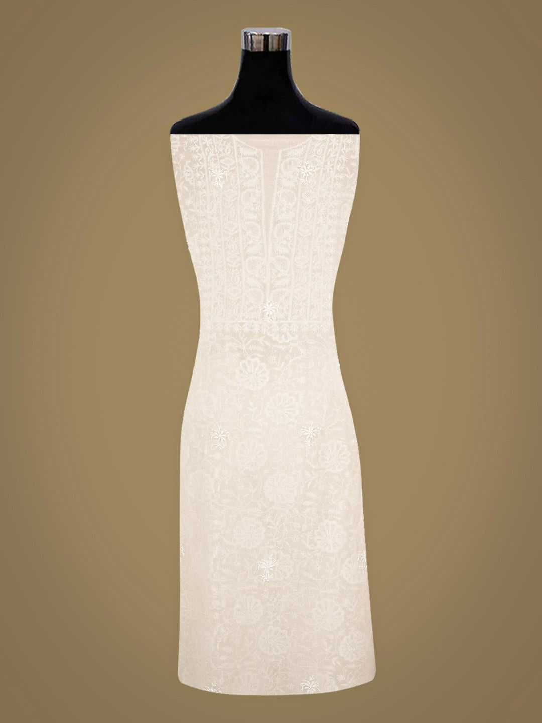 Ada Hand Embroidered White Pure Georgette Lucknowi Chikankari Unstitched Kurta Dupatta Set 01A907727