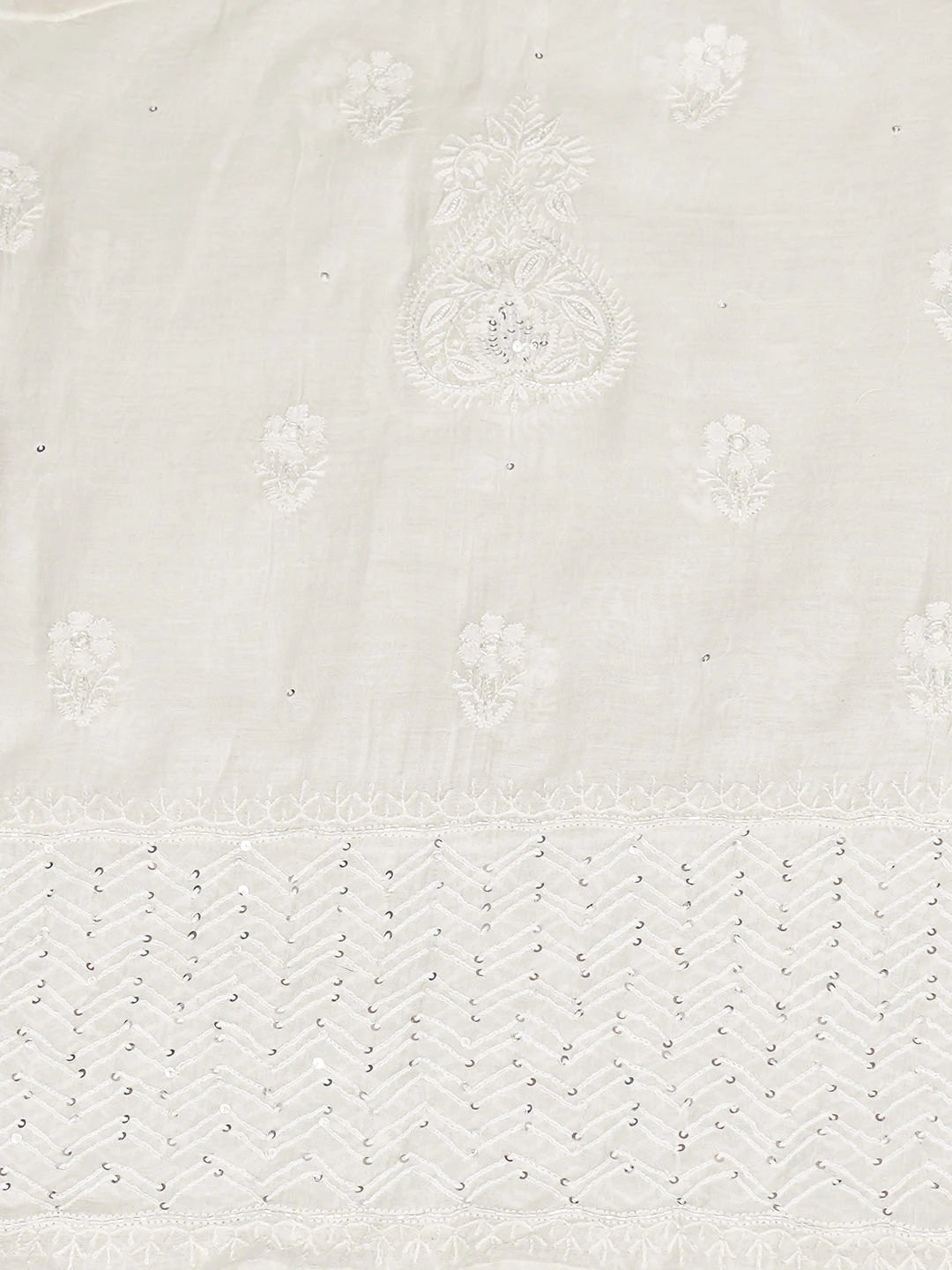 Ada Hand Embroidered White Chanderi Lucknowi Chikankari Semi-Stitched Kurta Dupatta Set With Pearl Work 01A935348