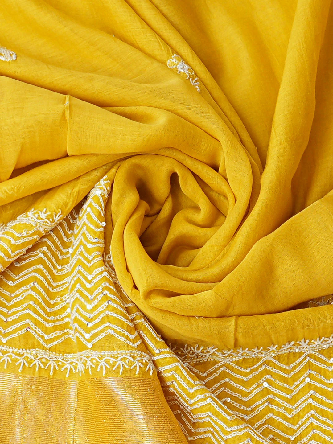 Ada Hand Embroidered Golden Glow Chanderi Lucknowi Chikankari Semi-Stitched Kurta Dupatta Set With Pearl Work 01A935424