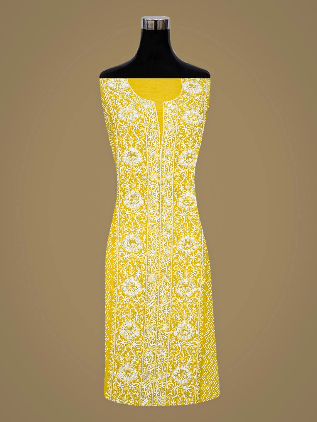 Ada Hand Embroidered Golden Glow Chanderi Lucknowi Chikankari Semi-Stitched Kurta Dupatta Set With Pearl Work 01A935424