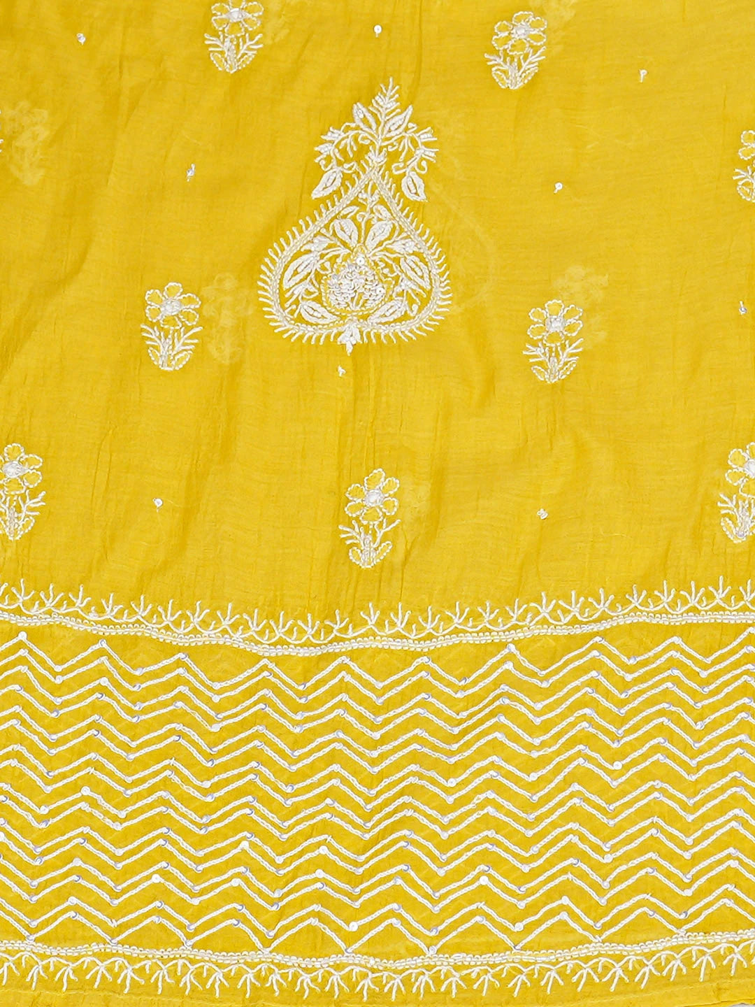 Ada Hand Embroidered Golden Glow Chanderi Lucknowi Chikankari Semi-Stitched Kurta Dupatta Set With Pearl Work 01A935424