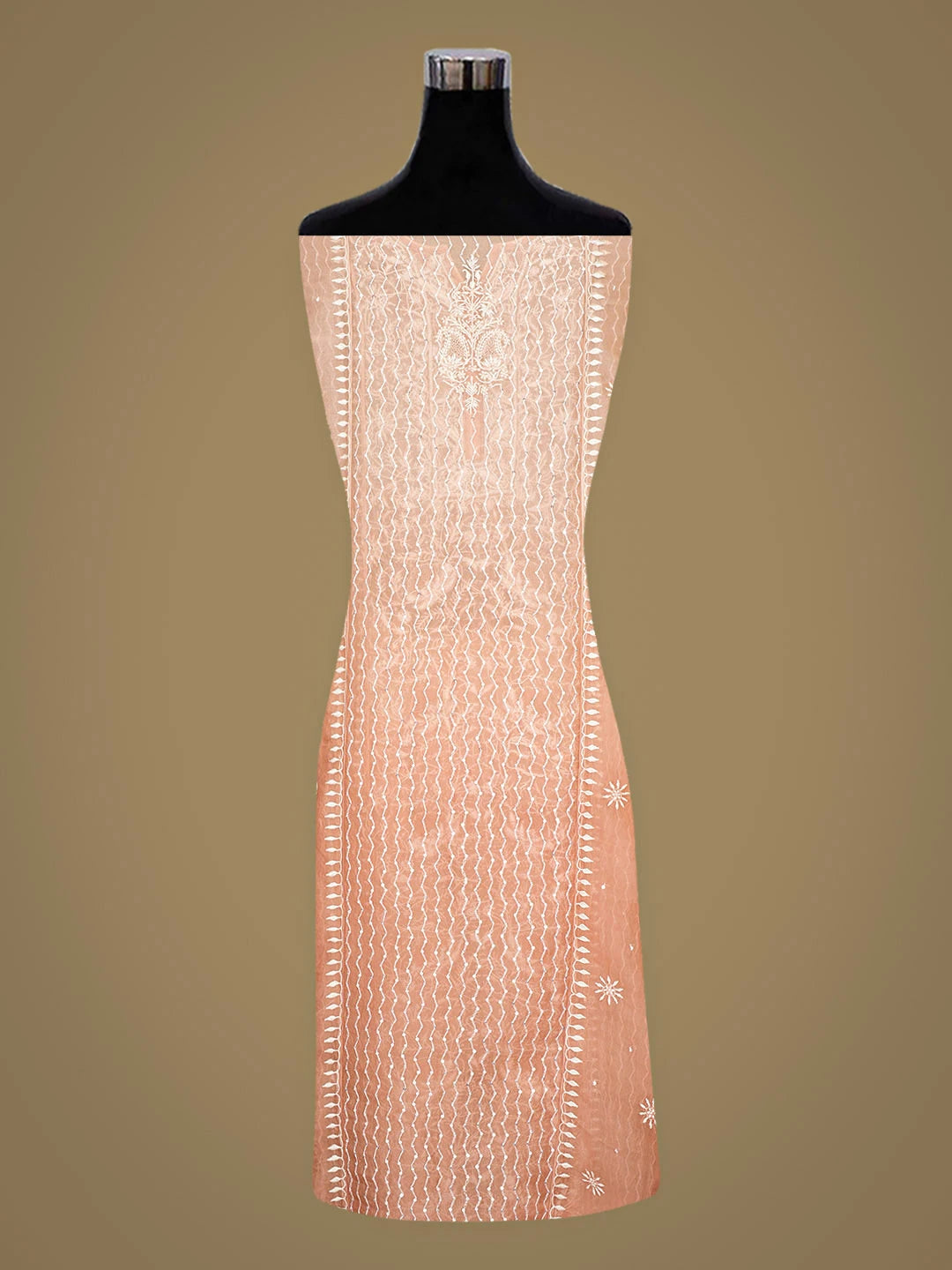 Ada Hand Embroidered Dusty Peach Organza Lucknowi Chikankari Semi-Stitched Kurta Dupatta Set With Sequinned Work 01A933888
