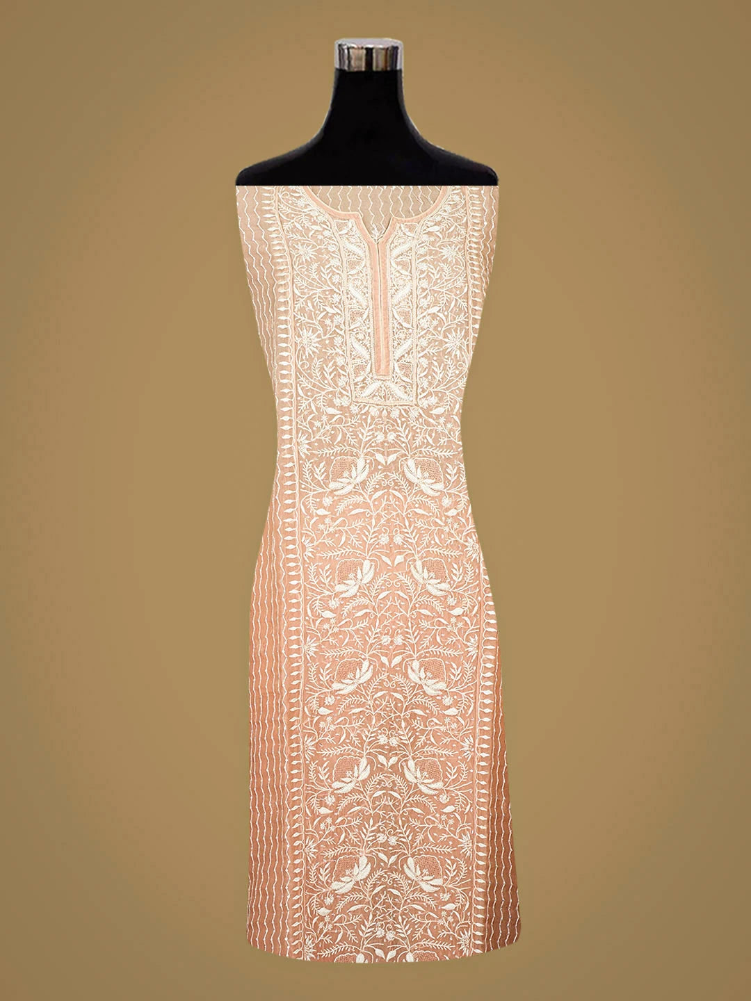 Ada Hand Embroidered Dusty Peach Organza Lucknowi Chikankari Semi-Stitched Kurta Dupatta Set With Sequinned Work 01A933888