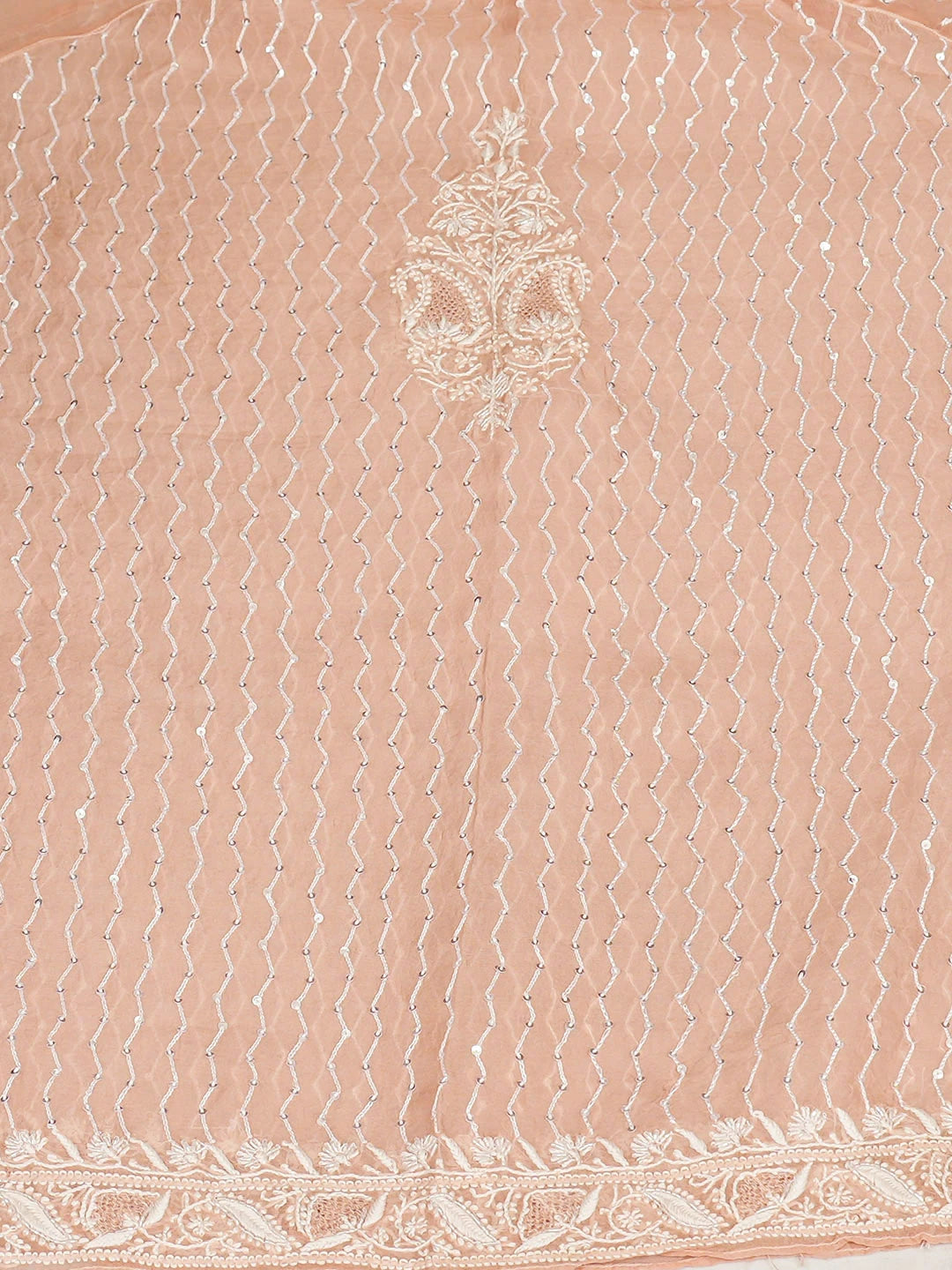 Ada Hand Embroidered Dusty Peach Organza Lucknowi Chikankari Semi-Stitched Kurta Dupatta Set With Sequinned Work 01A933888