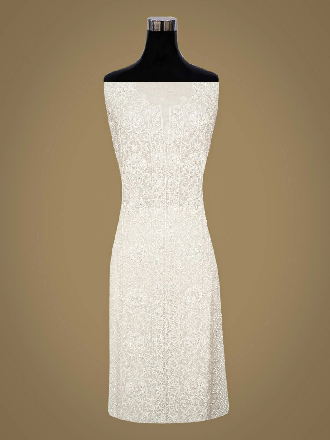 Ada Hand Embroidered White Chanderi Lucknowi Chikankari Semi-Stitched Kurta Dupatta Set With Pearl Work 01A935338