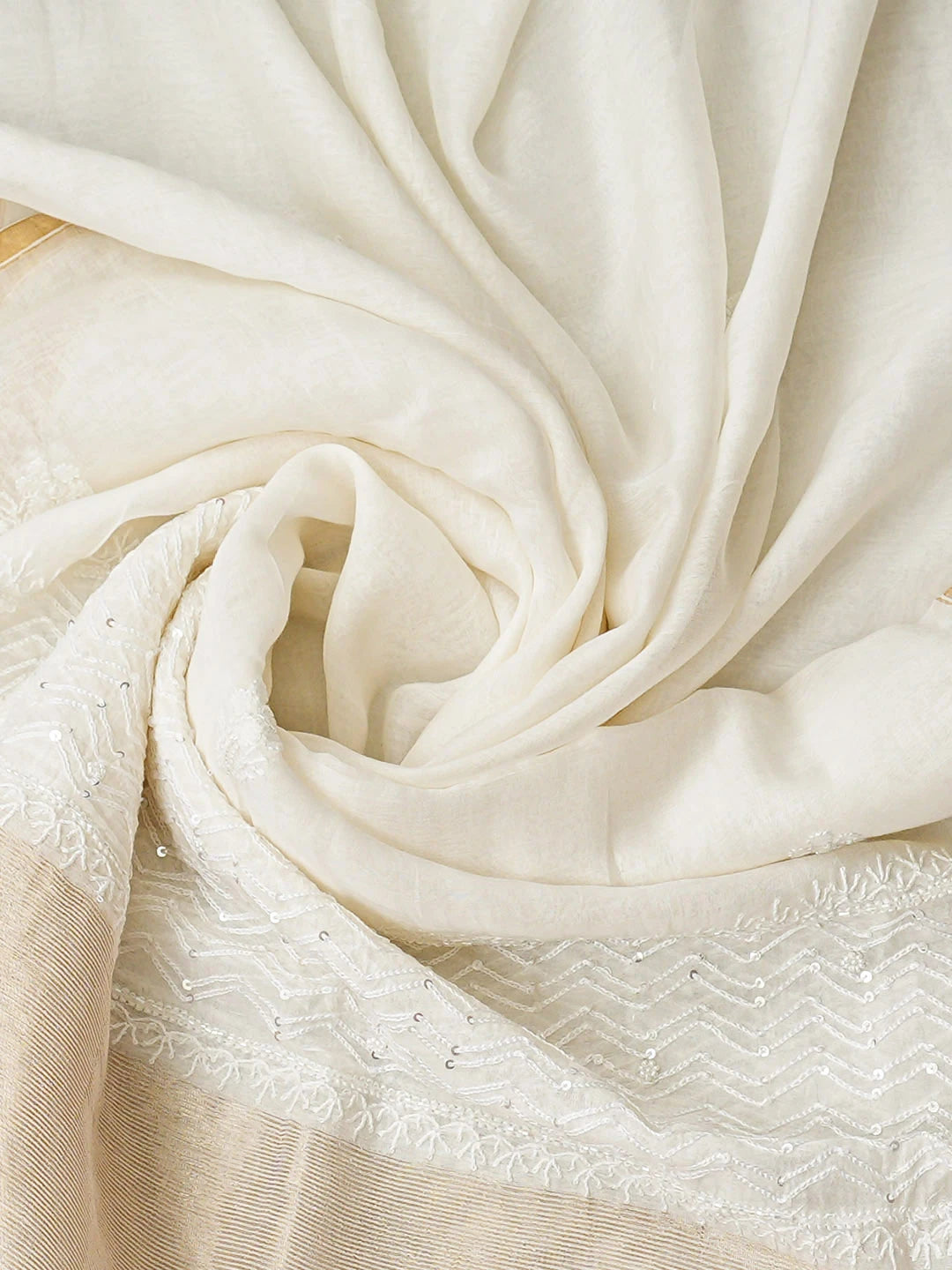 Ada Hand Embroidered White Chanderi Lucknowi Chikankari Semi-Stitched Kurta Dupatta Set With Pearl Work 01A935338
