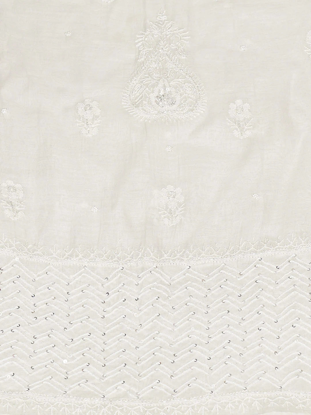 Ada Hand Embroidered White Chanderi Lucknowi Chikankari Semi-Stitched Kurta Dupatta Set With Pearl Work 01A935338