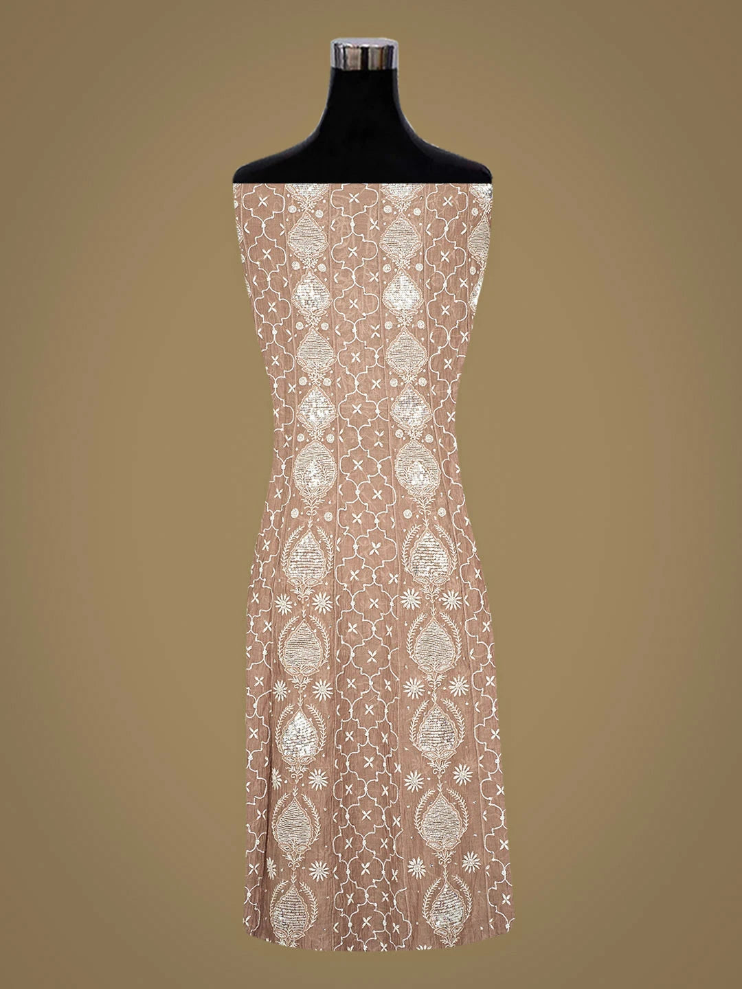 Ada Hand Embroidered Dusty Peach Chanderi Lucknowi Chikankari Semi-Stitched Anarkali Kurta Dupatta Set With Cutdana Work 01A935270