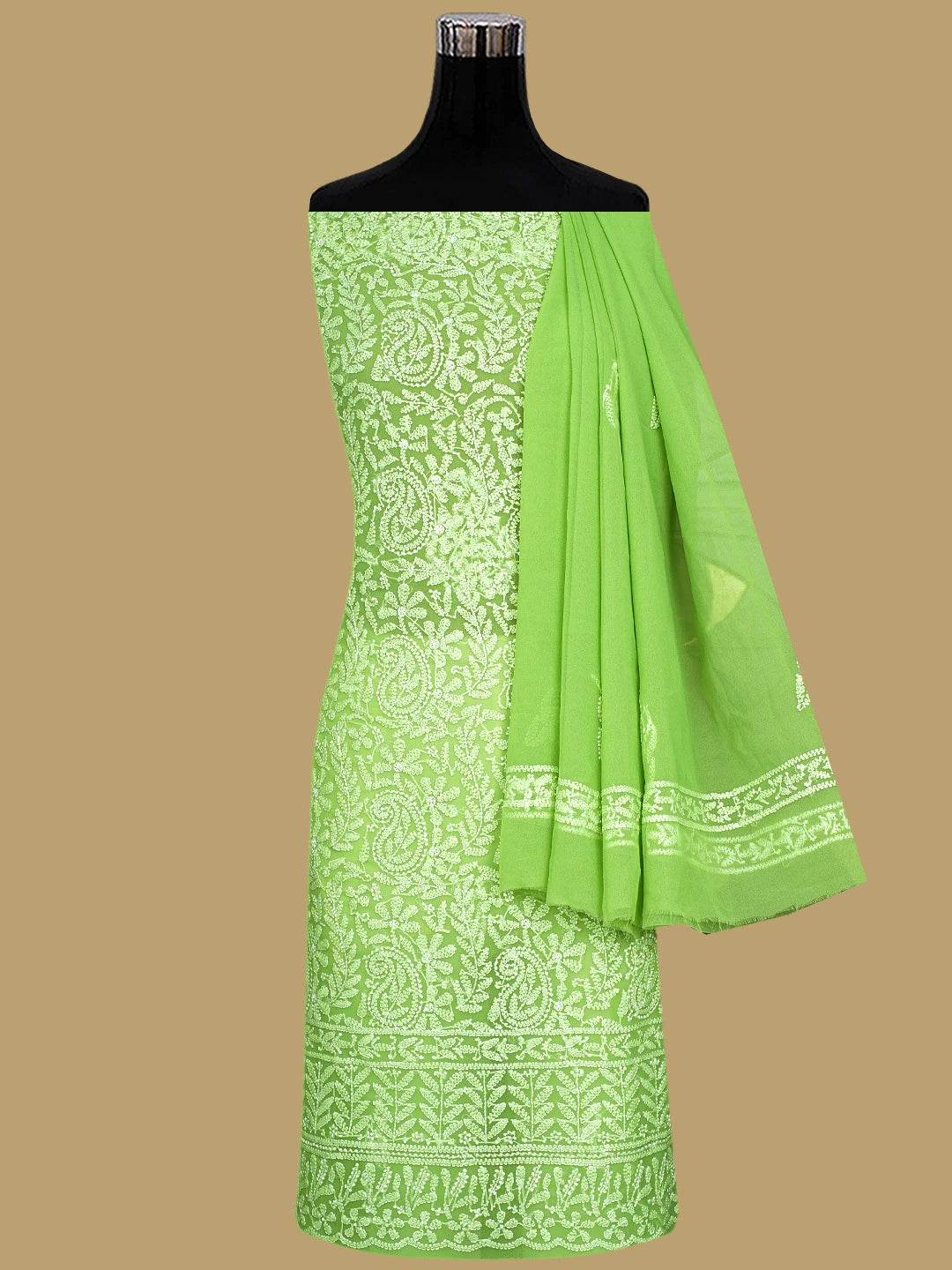 Ada Hand Embroidered Green Georgette Lucknowi Chikankari Unstitched Suit Piece 01A907712