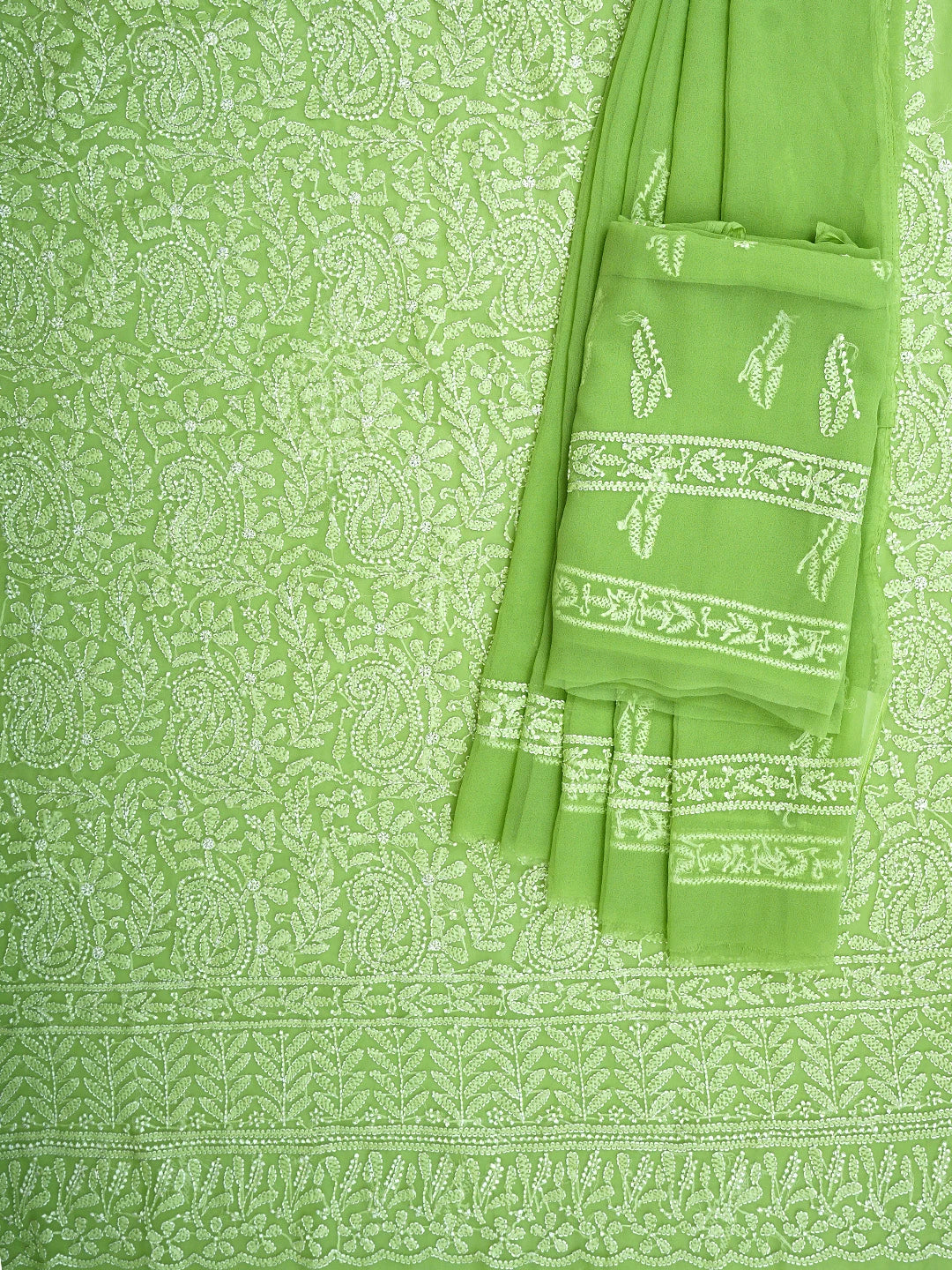 Ada Hand Embroidered Green Georgette Lucknowi Chikankari Unstitched Suit Piece 01A907712