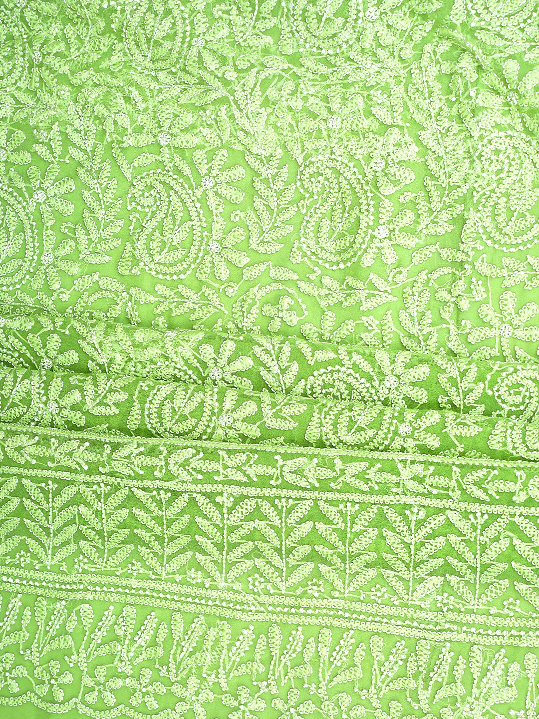 Ada Hand Embroidered Green Georgette Lucknowi Chikankari Unstitched Suit Piece 01A907712