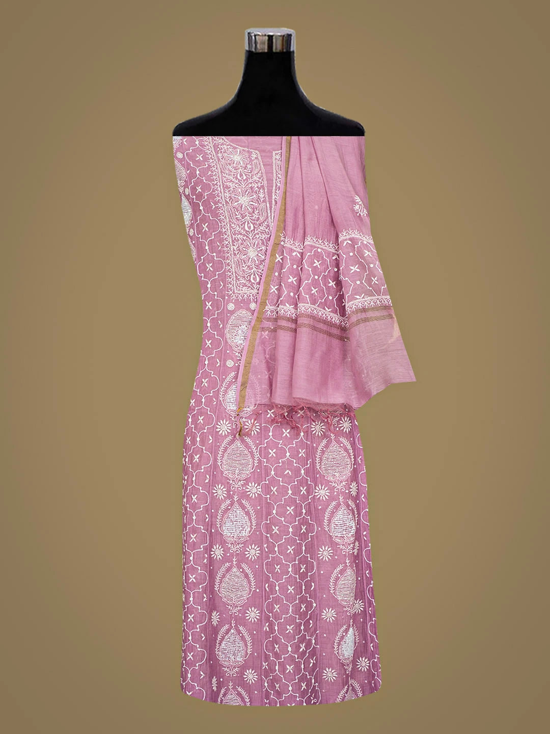 Ada Hand Embroidered Lavender Chanderi Lucknowi Chikankari Semi-Stitched Anarkali Kurta Dupatta Set With Cutdana Work 01A935277