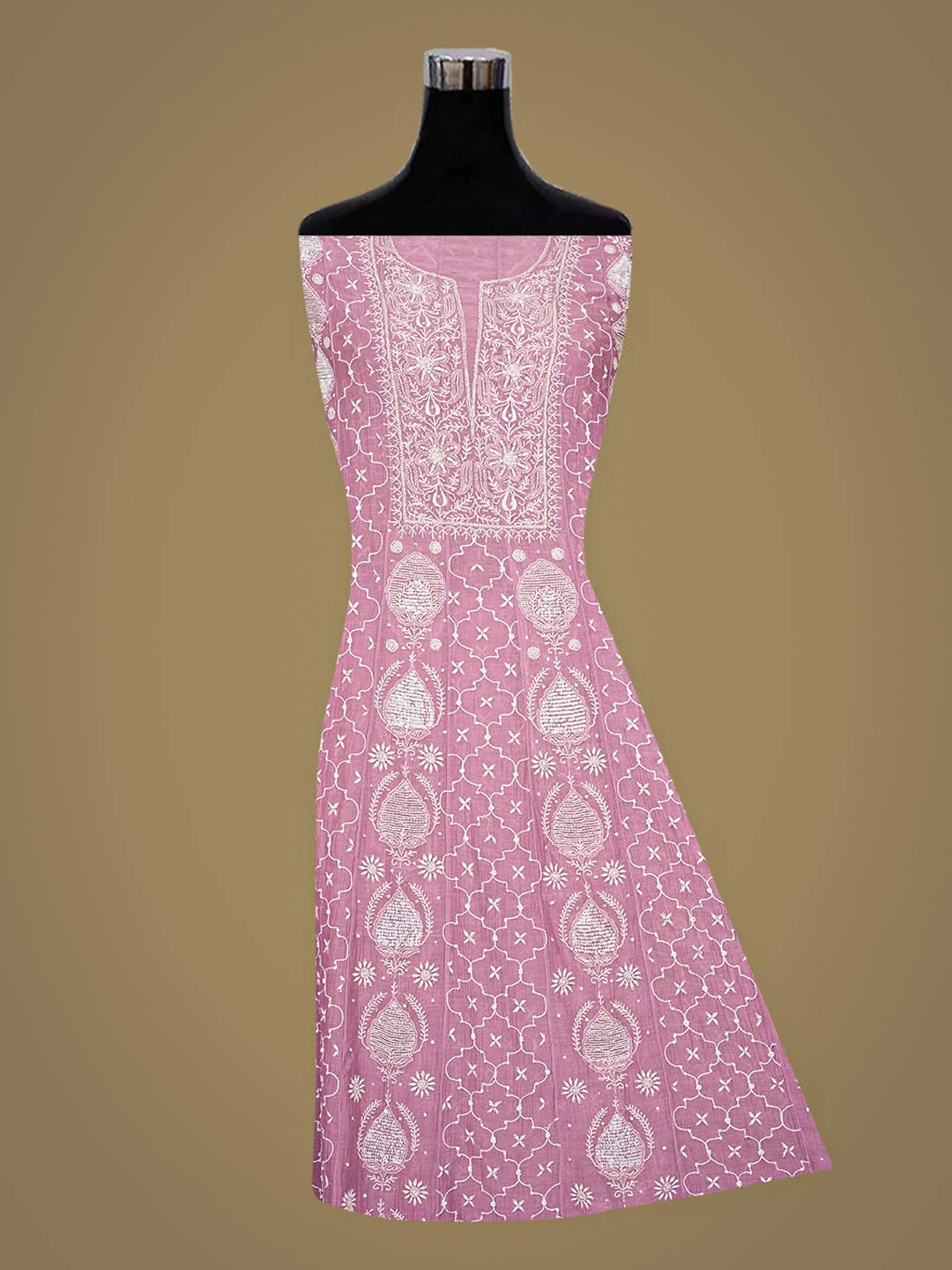 Ada Hand Embroidered Lavender Chanderi Lucknowi Chikankari Semi-Stitched Anarkali Kurta Dupatta Set With Cutdana Work 01A935277
