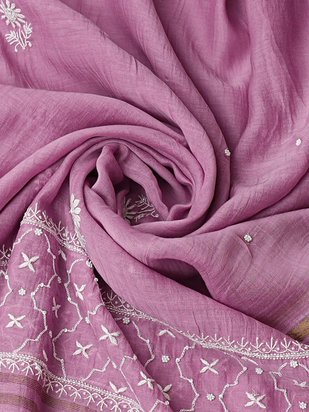 Ada Hand Embroidered Lavender Chanderi Lucknowi Chikankari Semi-Stitched Anarkali Kurta Dupatta Set With Cutdana Work 01A935277