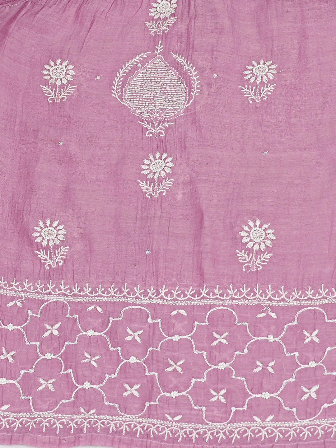 Ada Hand Embroidered Lavender Chanderi Lucknowi Chikankari Semi-Stitched Anarkali Kurta Dupatta Set With Cutdana Work 01A935277