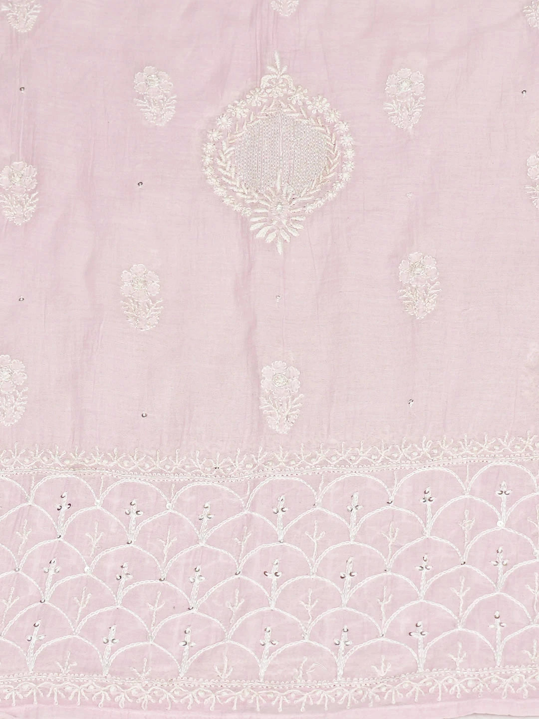 Ada Hand Embroidered Pink Chanderi Lucknowi Chikankari Semi-Stitched Kurta Dupatta Set With Cutdana Work 01A935507