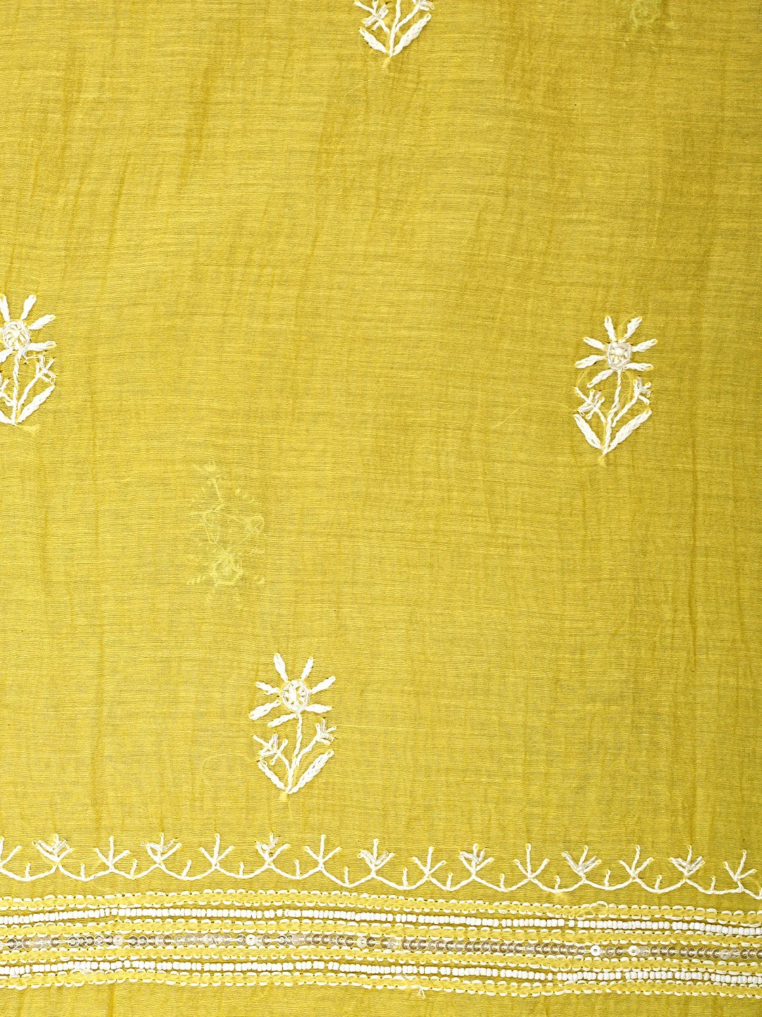 Ada Hand Embroidered Ombre Shade of Golden Glow & Mehendi Green Chanderi Lucknowi Chikankari Unstitched Kurta Dupatta Set With Pearl Work 01A832270