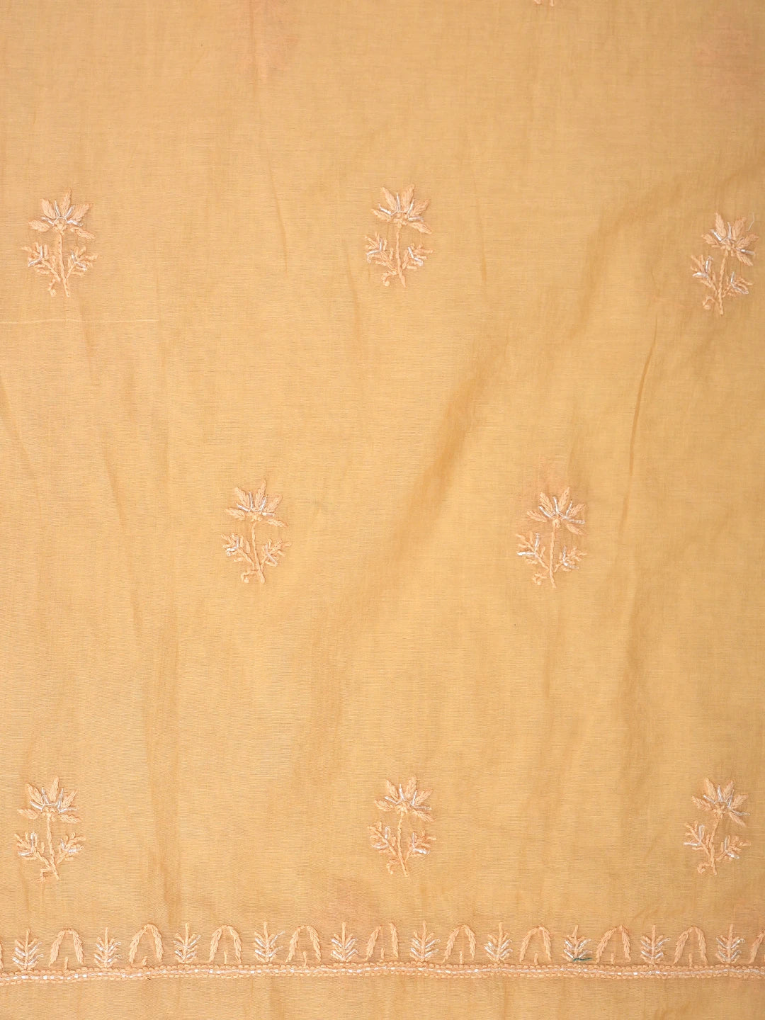 Ada Hand Embroidered Sandy Brown Chanderi Lucknowi Chikankari Unstitched Kurta Dupatta Set With Cutdana Work 01A762753
