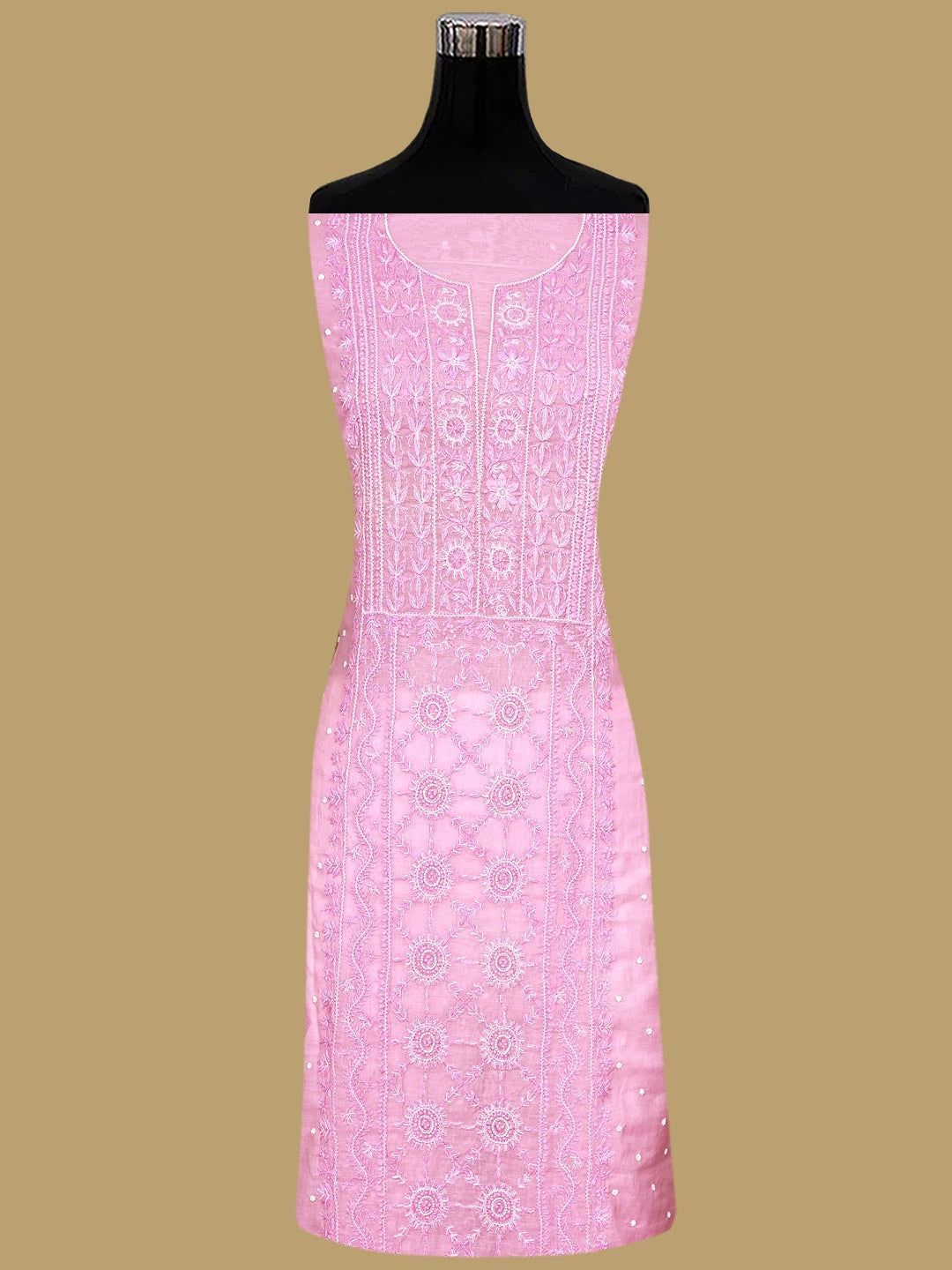 Ada Hand Embroidered Pink Cotton Candy Chanderi Lucknowi Chikankari Unstitched Kurta Dupatta Set With Cutdana Work 01A911502