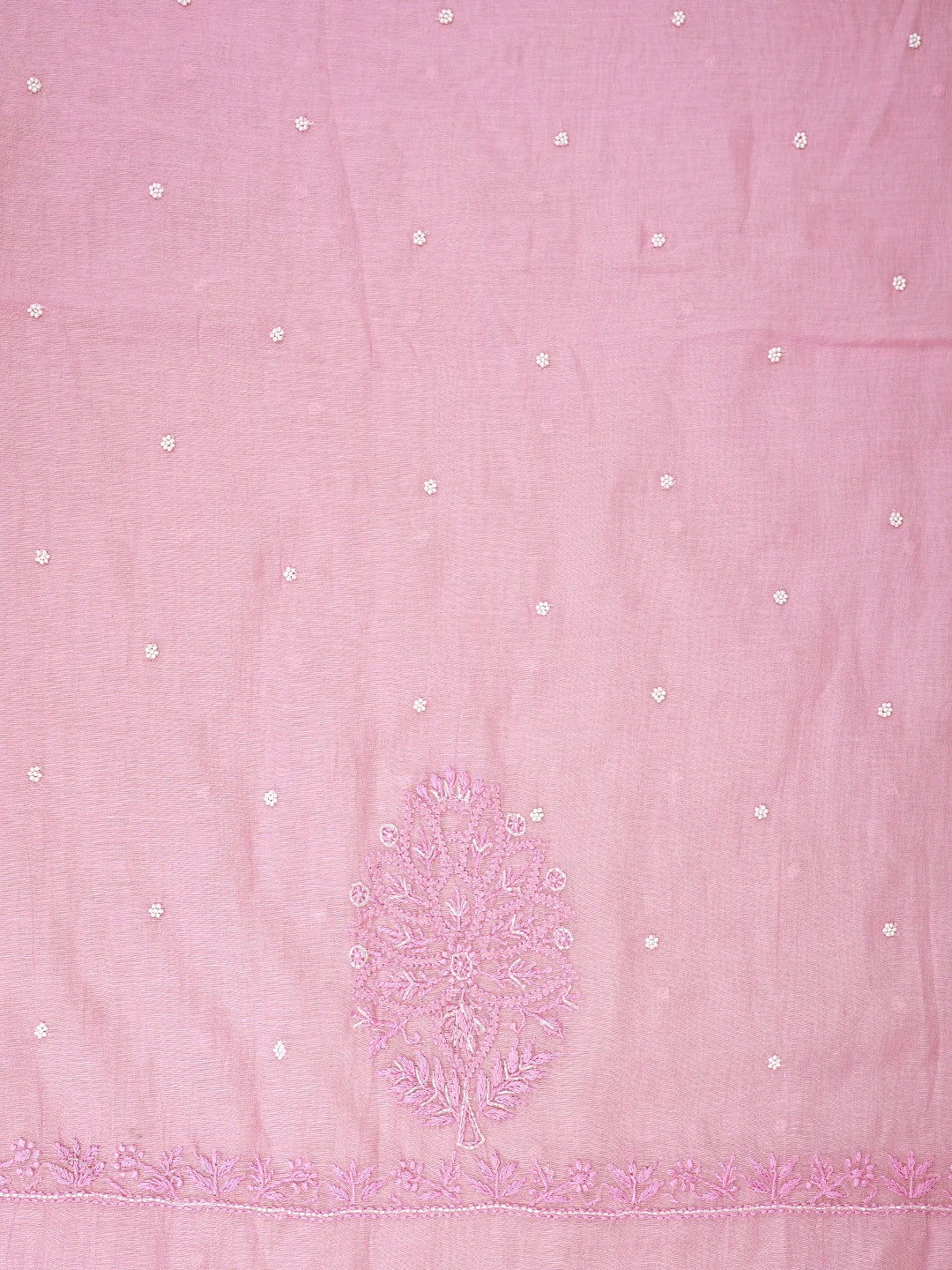 Ada Hand Embroidered Pink Cotton Candy Chanderi Lucknowi Chikankari Unstitched Kurta Dupatta Set With Cutdana Work 01A911502