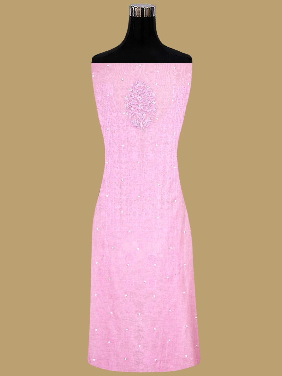 Ada Hand Embroidered Pink Cotton Candy Chanderi Lucknowi Chikankari Unstitched Kurta Dupatta Set With Cutdana Work 01A911502