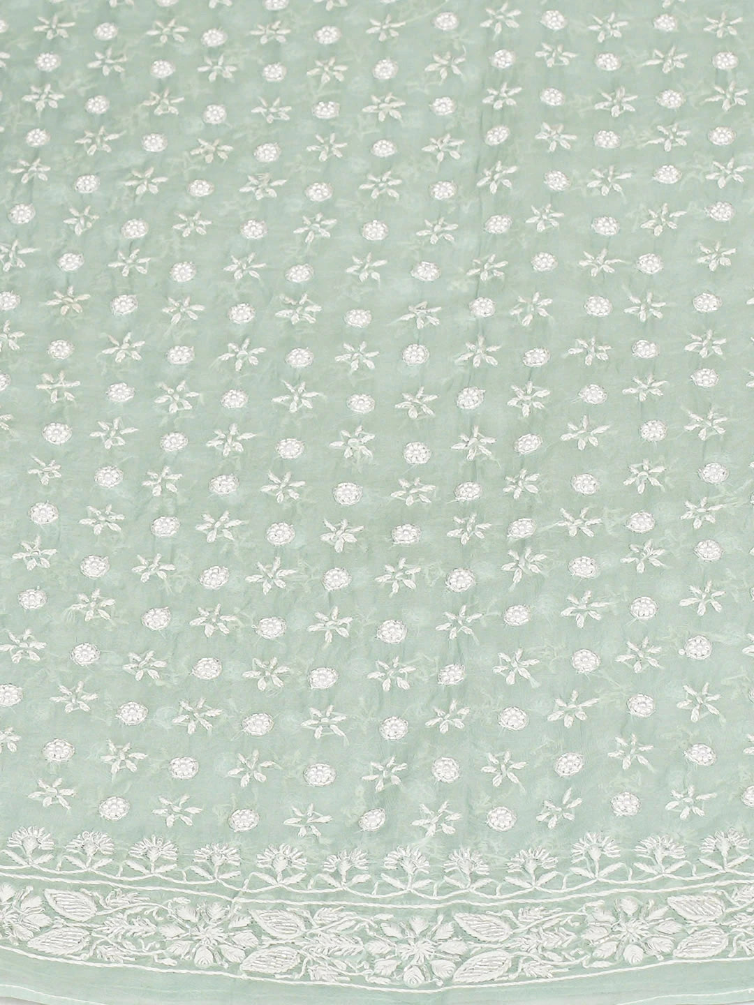 Ada Hand Embroidered Sea Green Organza Lucknowi Chikankari Semi-Stitched Kurta Dupatta Set With Pearl Work 01A933883