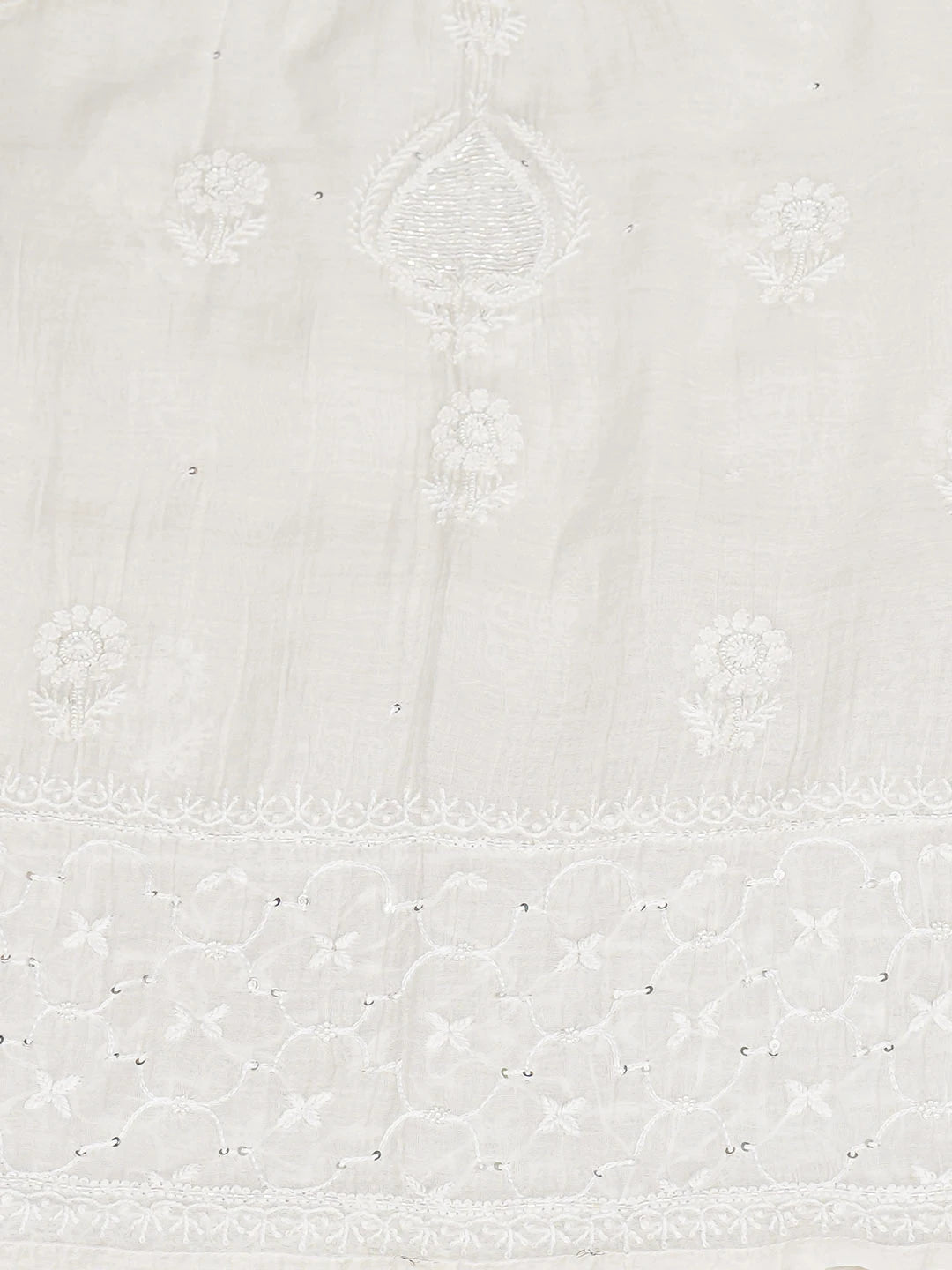 Ada Hand Embroidered White Chanderi Lucknowi Chikankari Semi-Stitched Anarkali Kurta Dupatta Set With Cutdana Work 01A935278