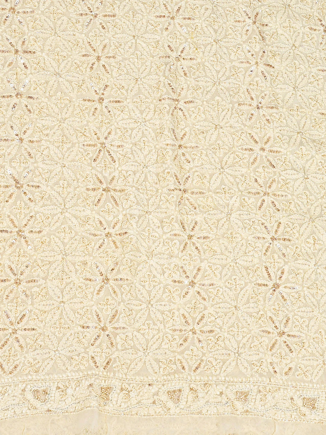 Ada Hand Embroidered Vanilla Custard Viscose Georgette Lucknowi Chikankari Unstitched Men's Kurta With Sequinned Work 01A741421