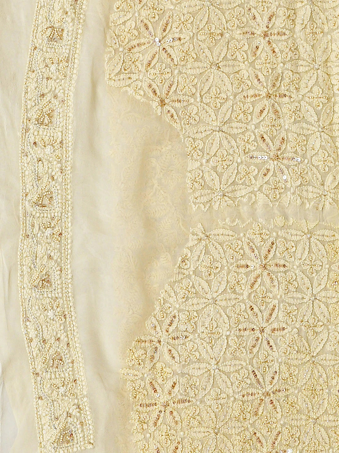 Ada Hand Embroidered Vanilla Custard Viscose Georgette Lucknowi Chikankari Unstitched Men's Kurta With Sequinned Work 01A741421