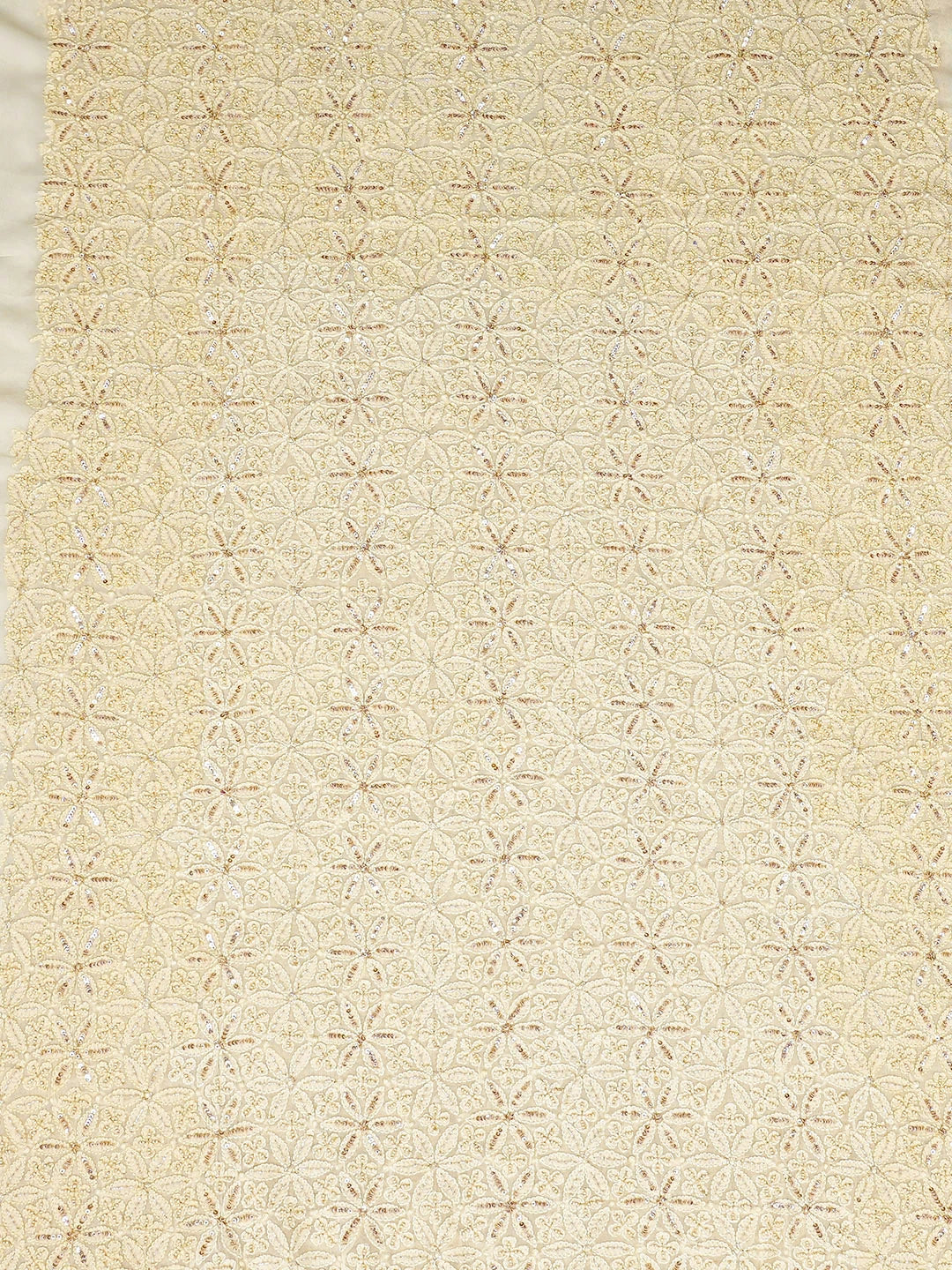 Ada Hand Embroidered Vanilla Custard Viscose Georgette Lucknowi Chikankari Unstitched Men's Kurta With Sequinned Work 01A741421