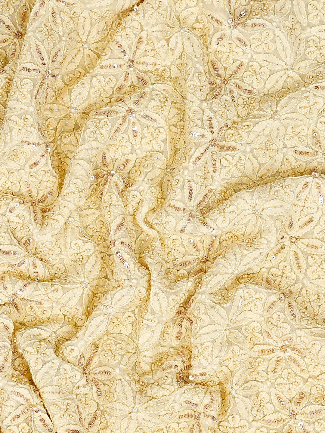 Ada Hand Embroidered Vanilla Custard Viscose Georgette Lucknowi Chikankari Unstitched Men's Kurta With Sequinned Work 01A741421
