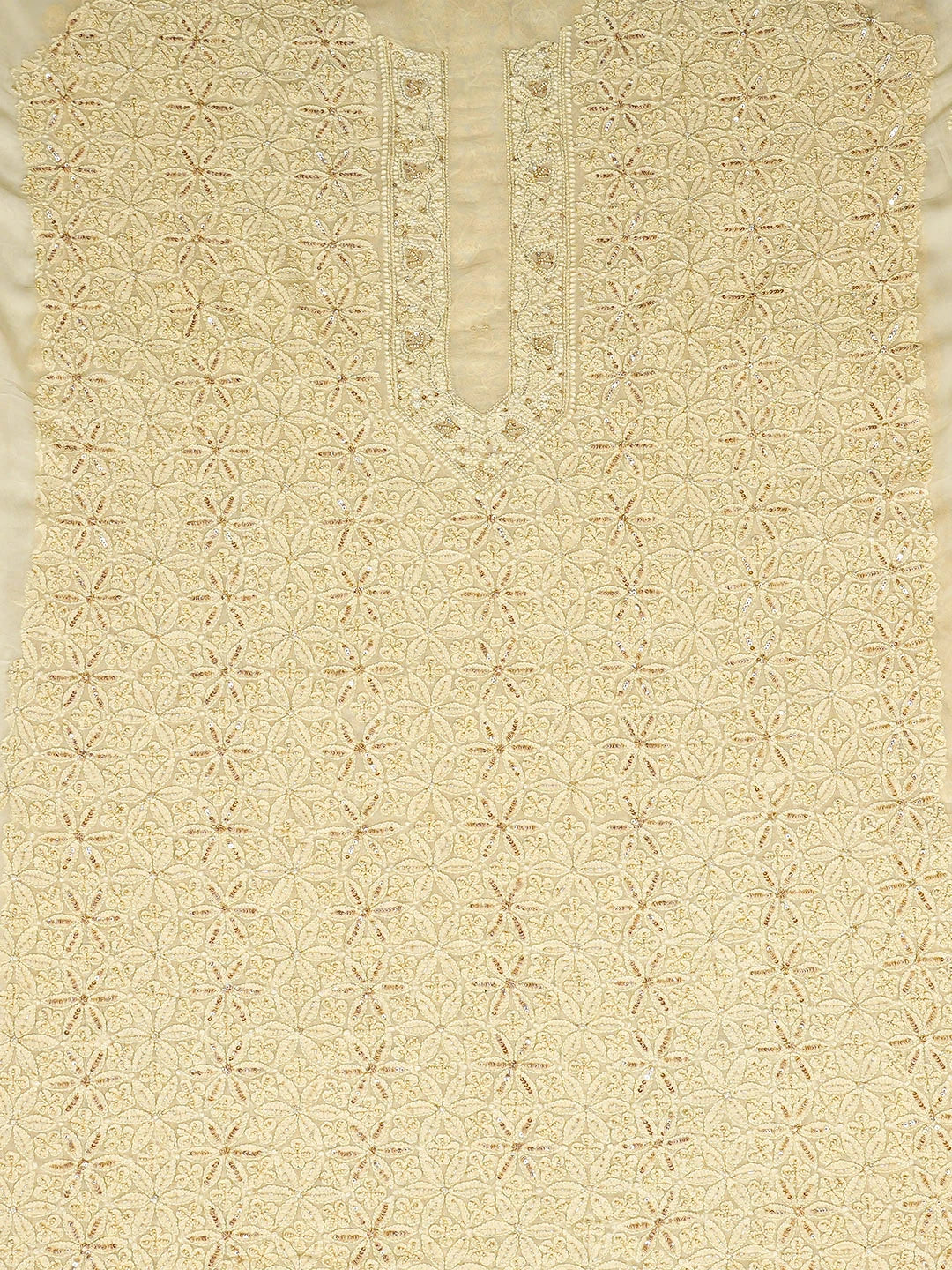 Ada Hand Embroidered Vanilla Custard Viscose Georgette Lucknowi Chikankari Unstitched Men's Kurta With Sequinned Work 01A741421