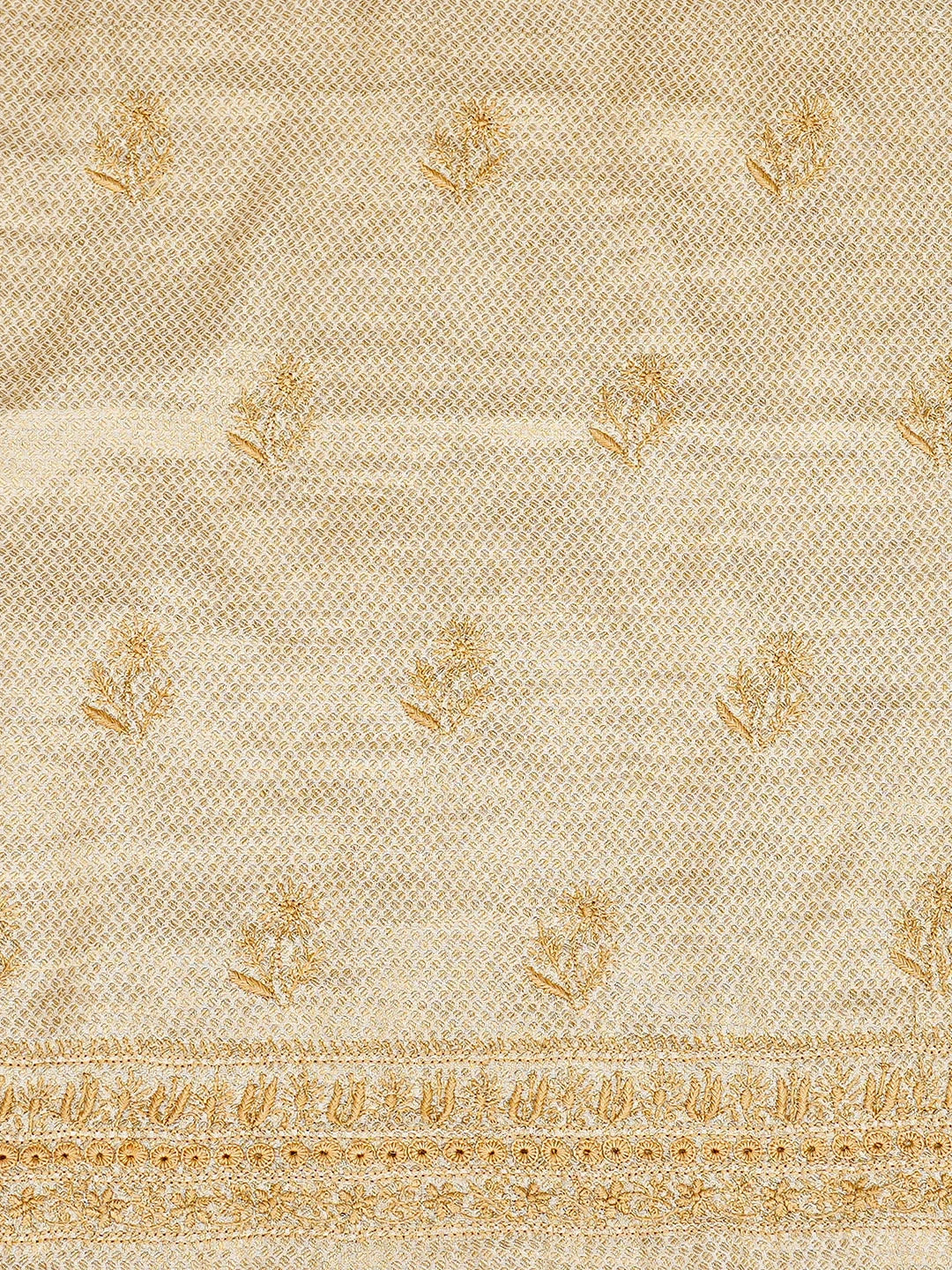 Ada Hand Embroidered Fawn Tissue Lucknowi Chikankari Unstitched Men's Kurta 01A913693