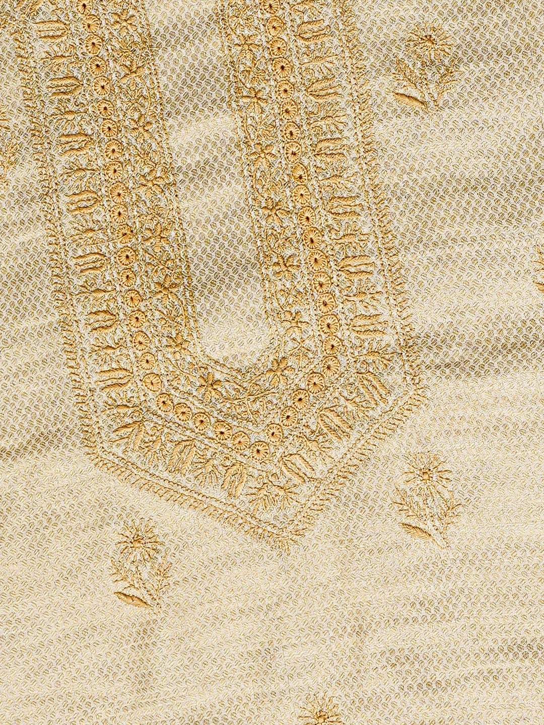 Ada Hand Embroidered Fawn Tissue Lucknowi Chikankari Unstitched Men's Kurta 01A913693