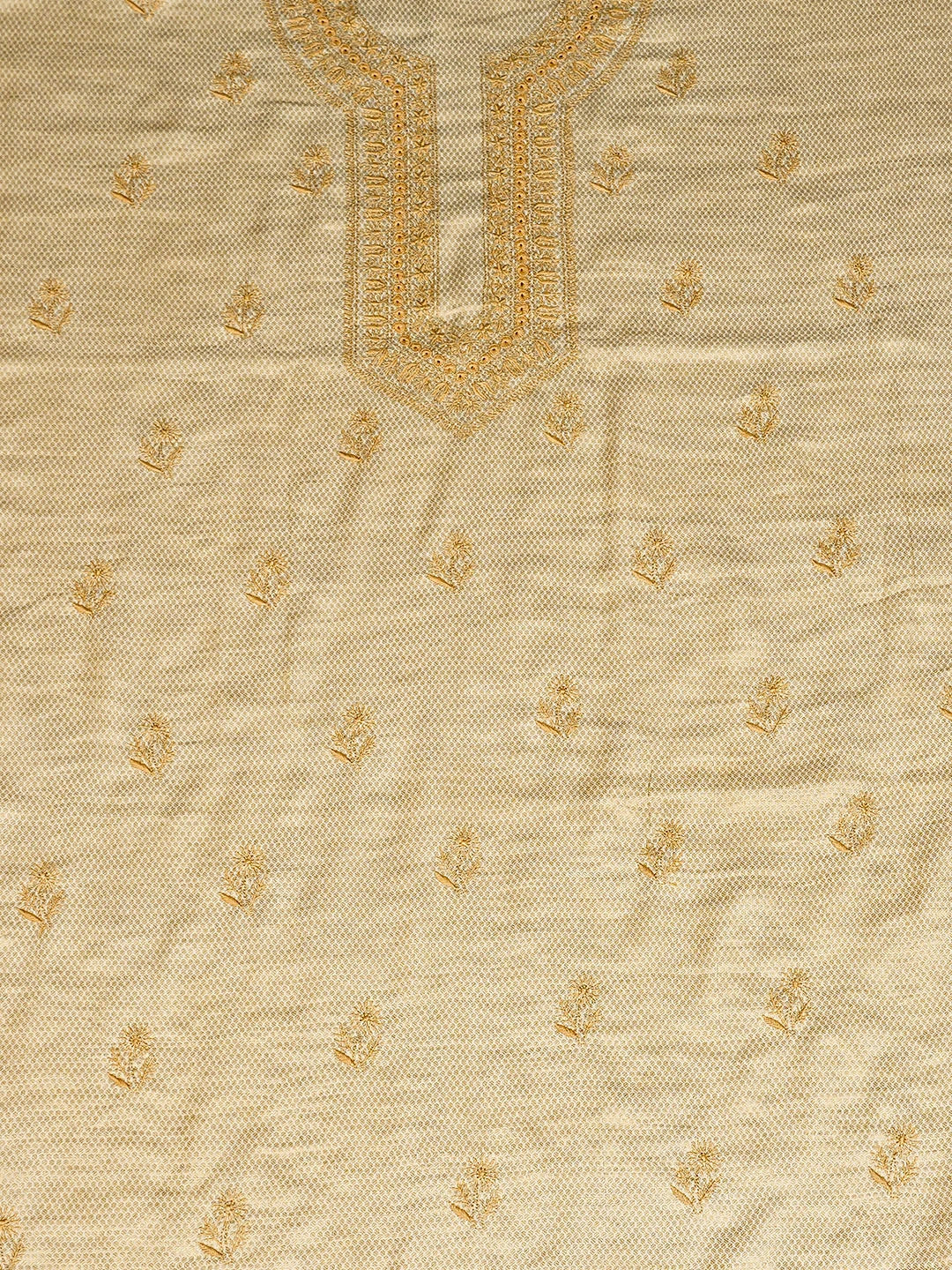 Ada Hand Embroidered Fawn Tissue Lucknowi Chikankari Unstitched Men's Kurta 01A913693