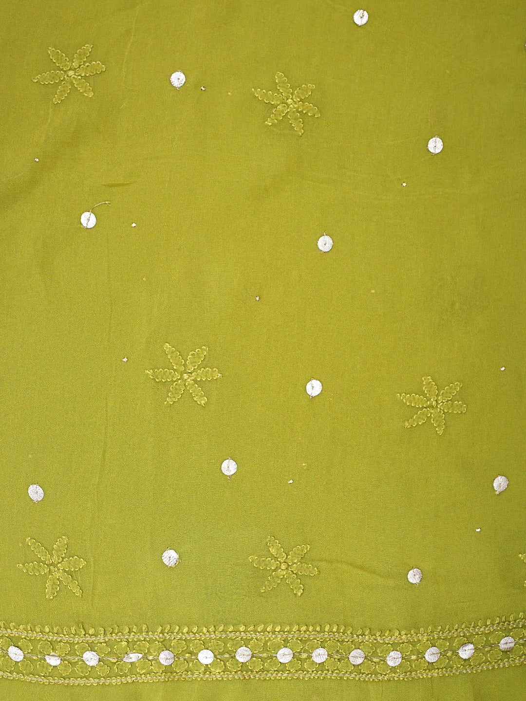 Ada Hand Embroidered Mehendi Green Viscose Georgette Lucknowi Chikankari Unstitched Kurta Dupatta Set With Zari Work 01A809554