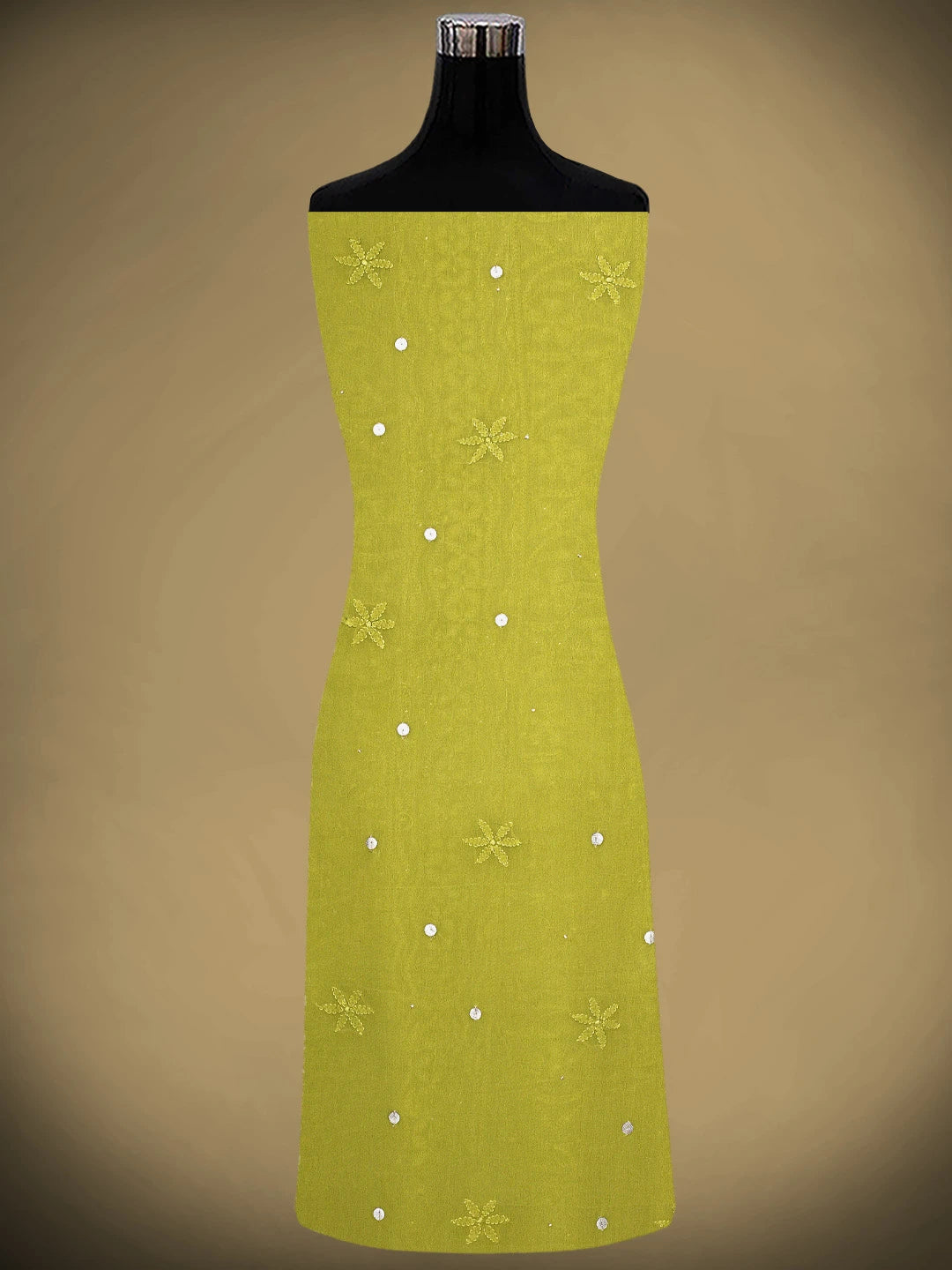 Ada Hand Embroidered Mehendi Green Viscose Georgette Lucknowi Chikankari Unstitched Kurta Dupatta Set With Zari Work 01A809554