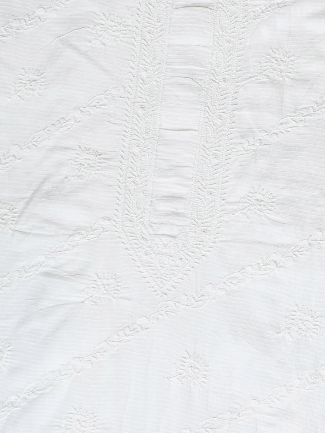 Ada Hand Embroidered White Cotton Lucknowi Chikankari Unstitched Men's Kurta 01A832308