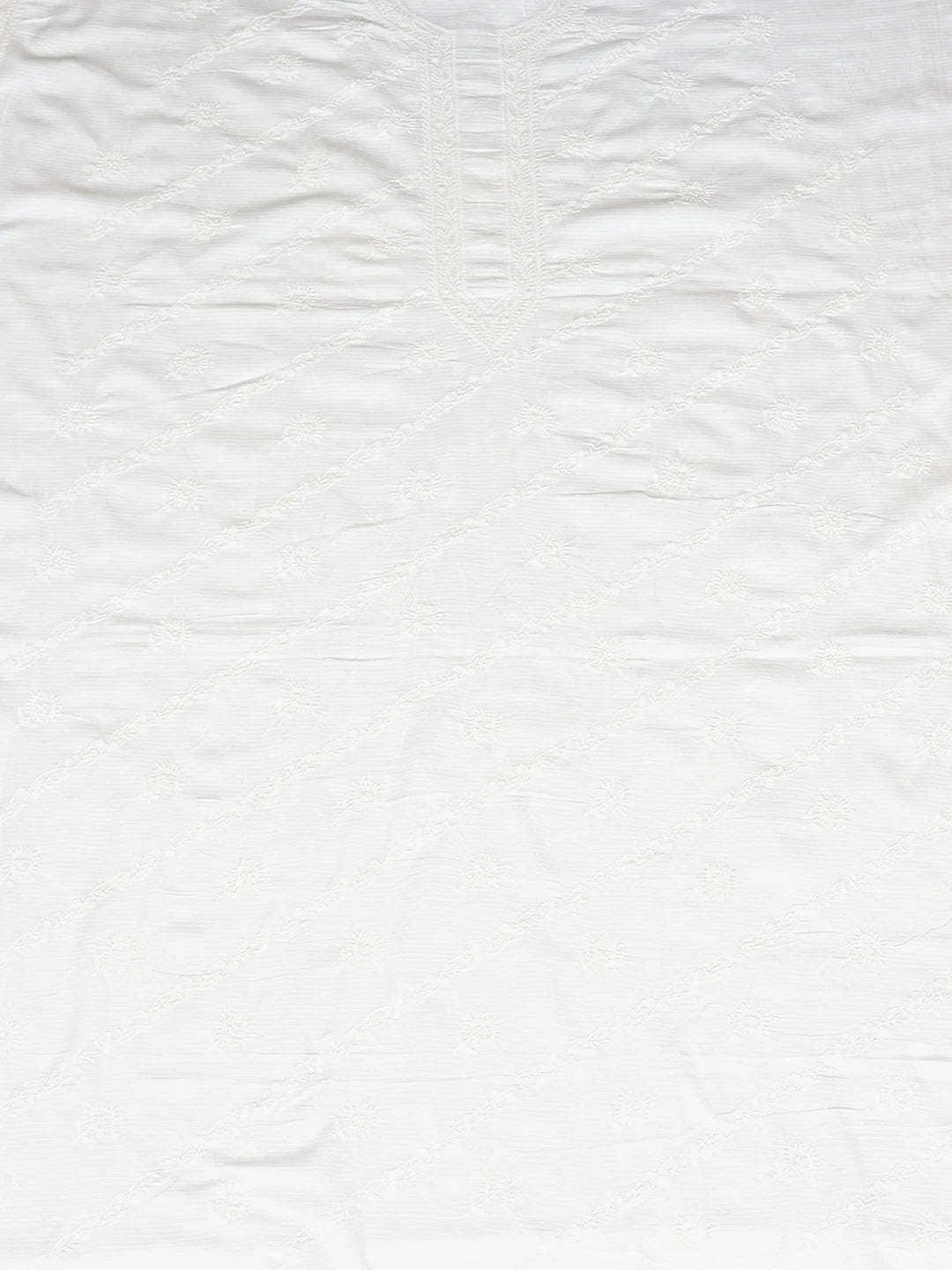 Ada Hand Embroidered White Cotton Lucknowi Chikankari Unstitched Men's Kurta 01A832308