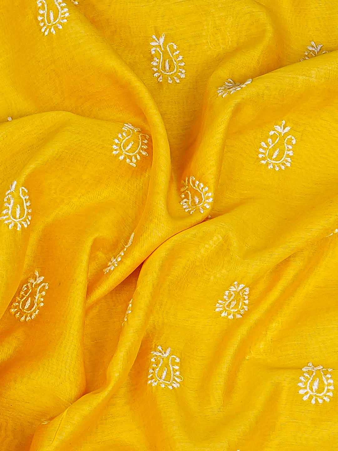 Ada Hand Embroidered Yellow Chanderi Lucknowi Chikankari Unstitched Men's Kurta 01A776231