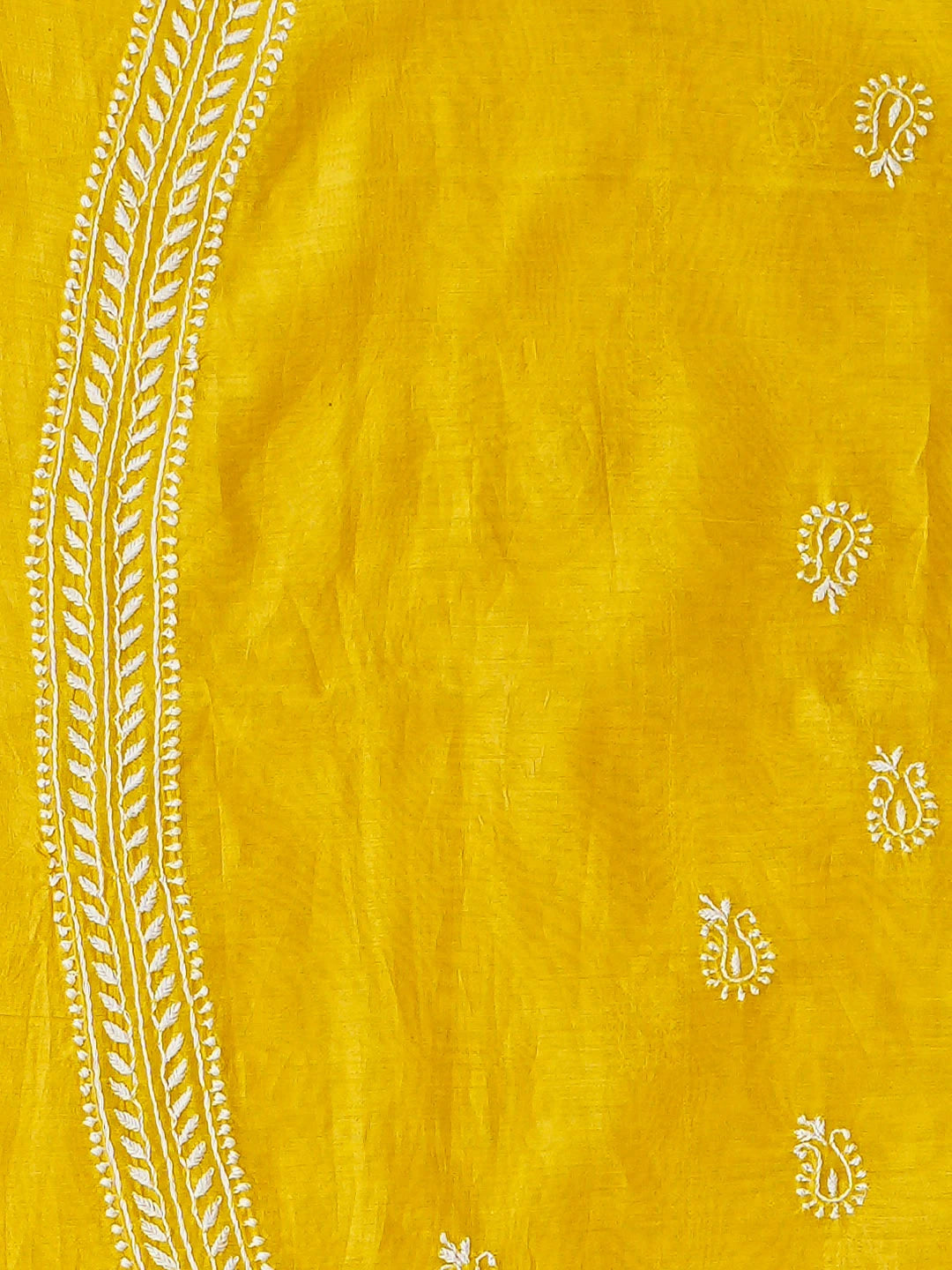 Ada Hand Embroidered Yellow Chanderi Lucknowi Chikankari Unstitched Men's Kurta 01A776231