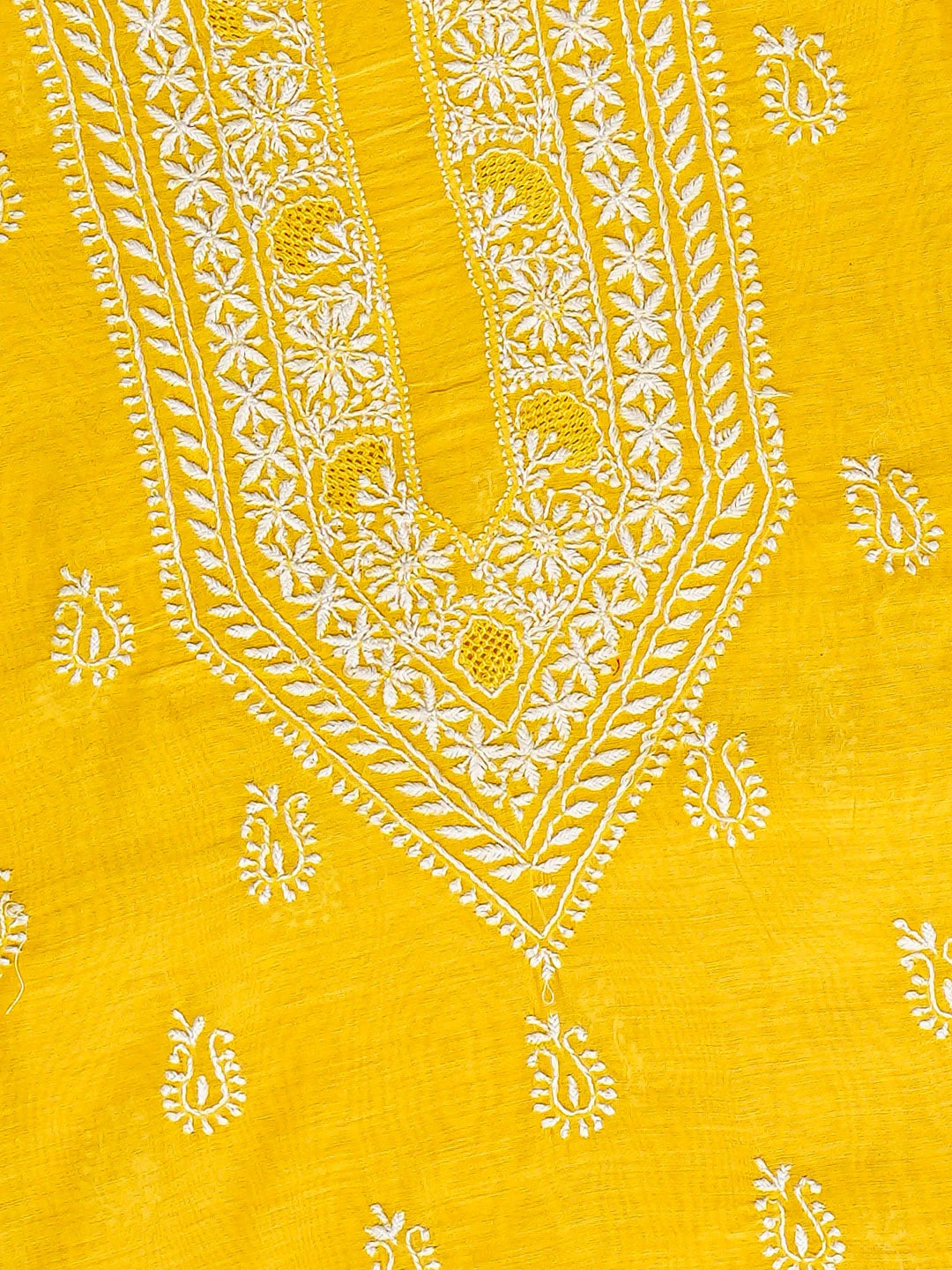Ada Hand Embroidered Yellow Chanderi Lucknowi Chikankari Unstitched Men's Kurta 01A776231