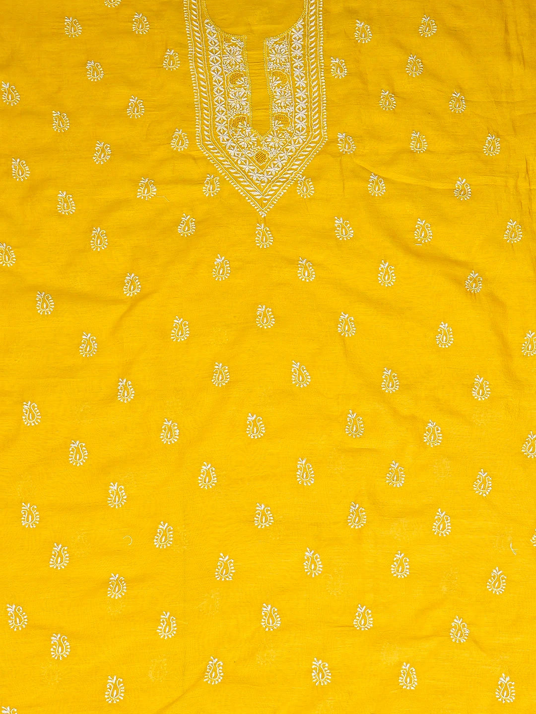 Ada Hand Embroidered Yellow Chanderi Lucknowi Chikankari Unstitched Men's Kurta 01A776231