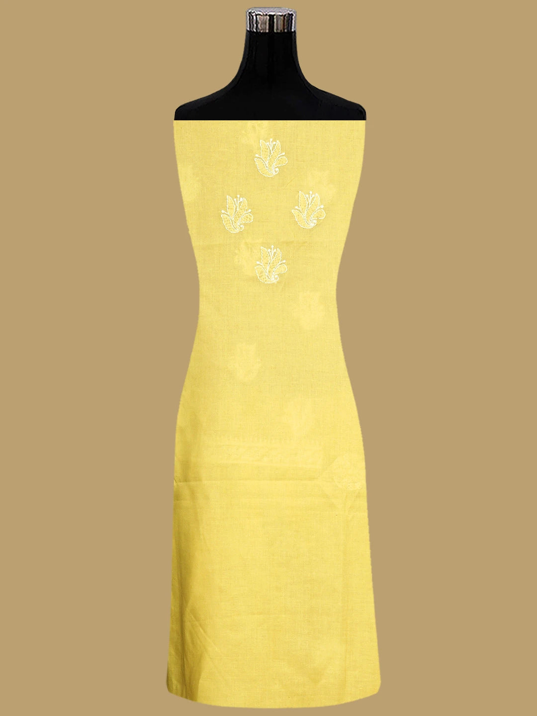 Ada Hand Embroidered Yellow Cotton Lucknowi Chikankari Unstitched Suit Piece 01A780198