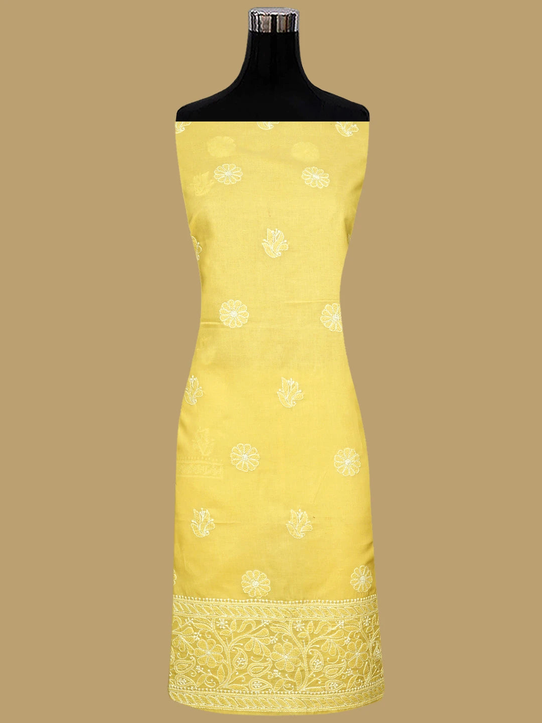 Ada Hand Embroidered Yellow Cotton Lucknowi Chikankari Unstitched Suit Piece 01A780198