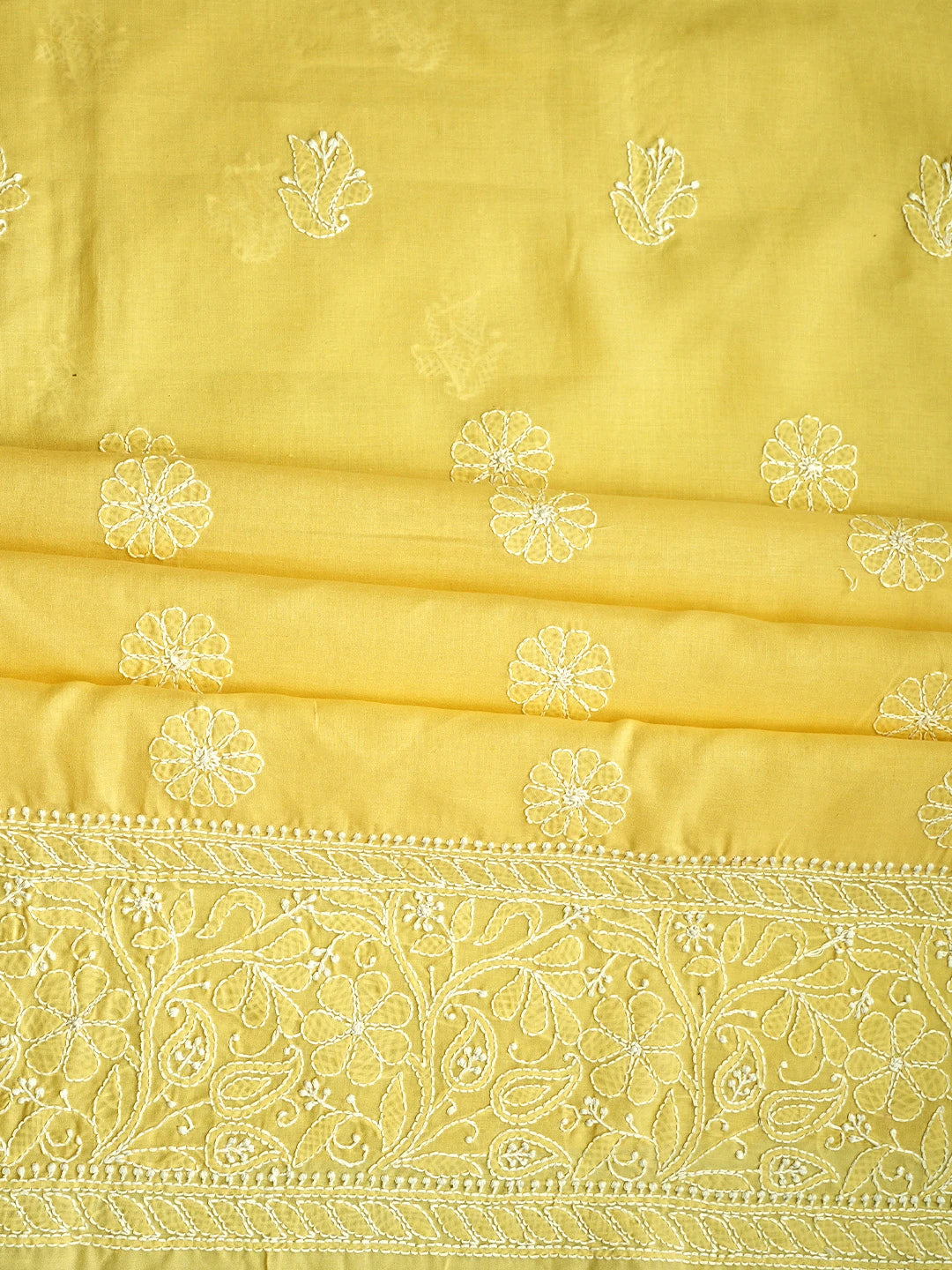 Ada Hand Embroidered Yellow Cotton Lucknowi Chikankari Unstitched Suit Piece 01A780198