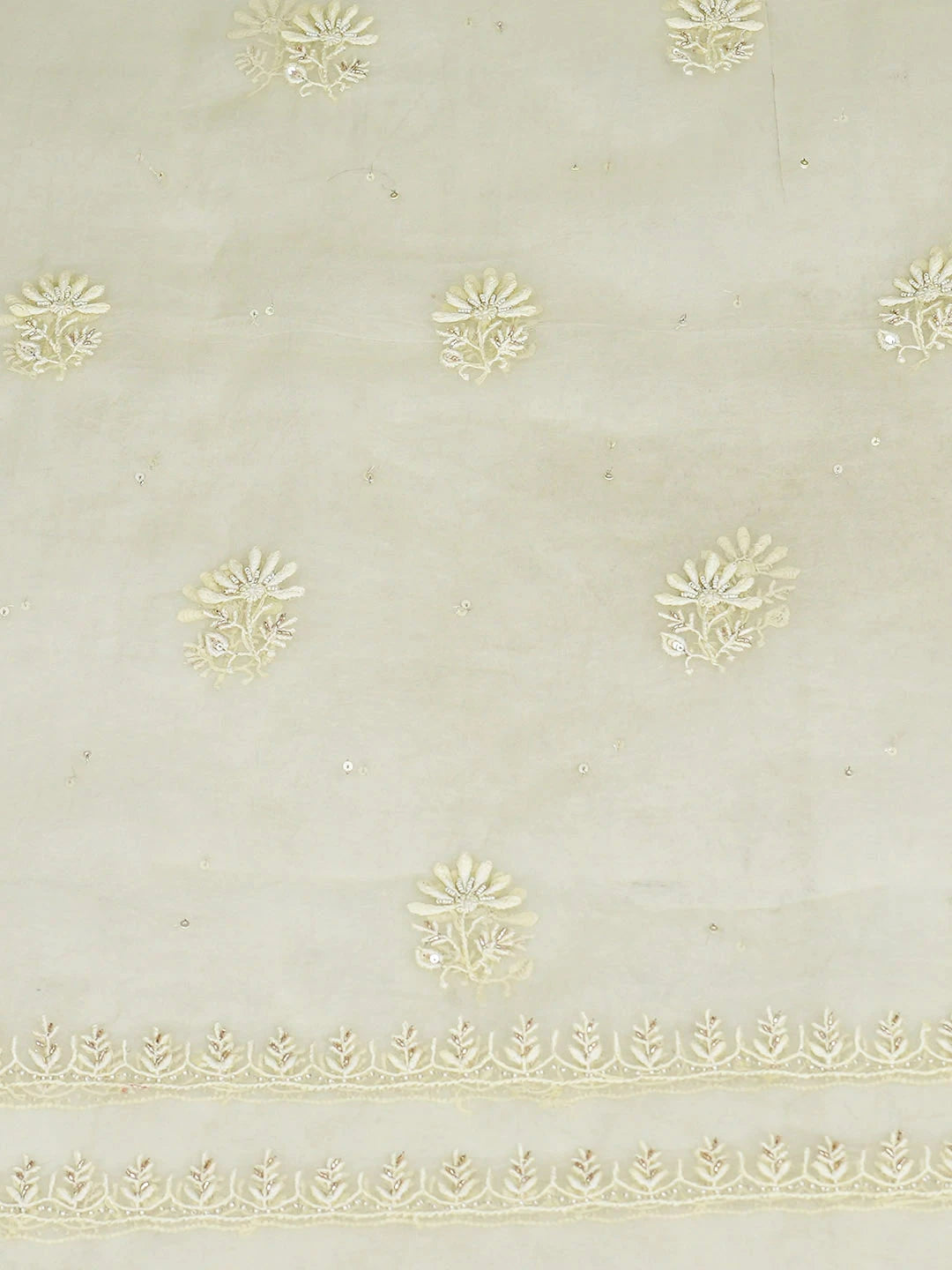 Ada Hand Embroidered Lemon Organza Lucknowi Chikankari Semi-Stitched Kurta Dupatta Set With Zari Taar Work 01A923437