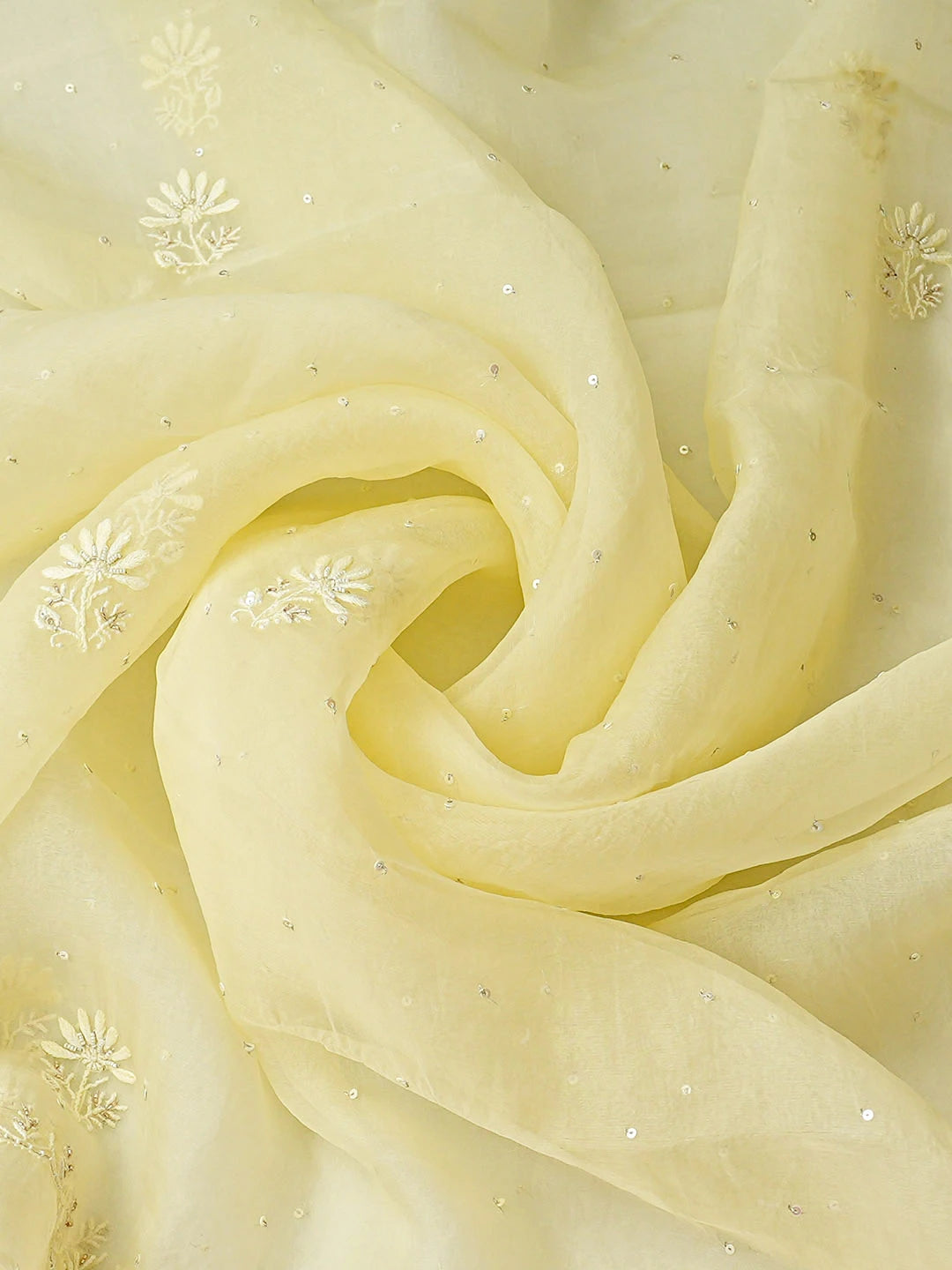 Ada Hand Embroidered Lemon Organza Lucknowi Chikankari Semi-Stitched Kurta Dupatta Set With Zari Taar Work 01A923437